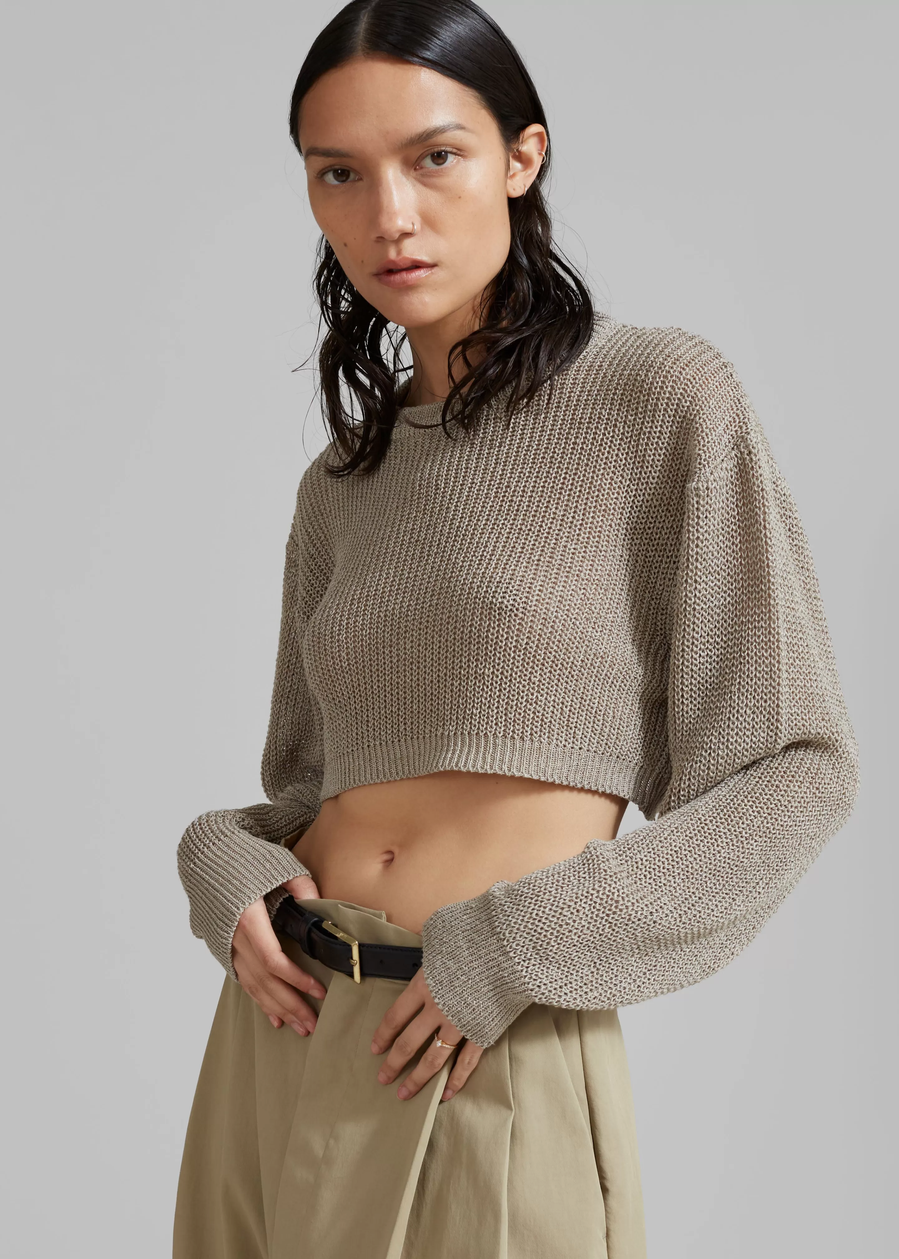 Knitwear | The Frankie Shop Abi Cropped Knit Top Khaki