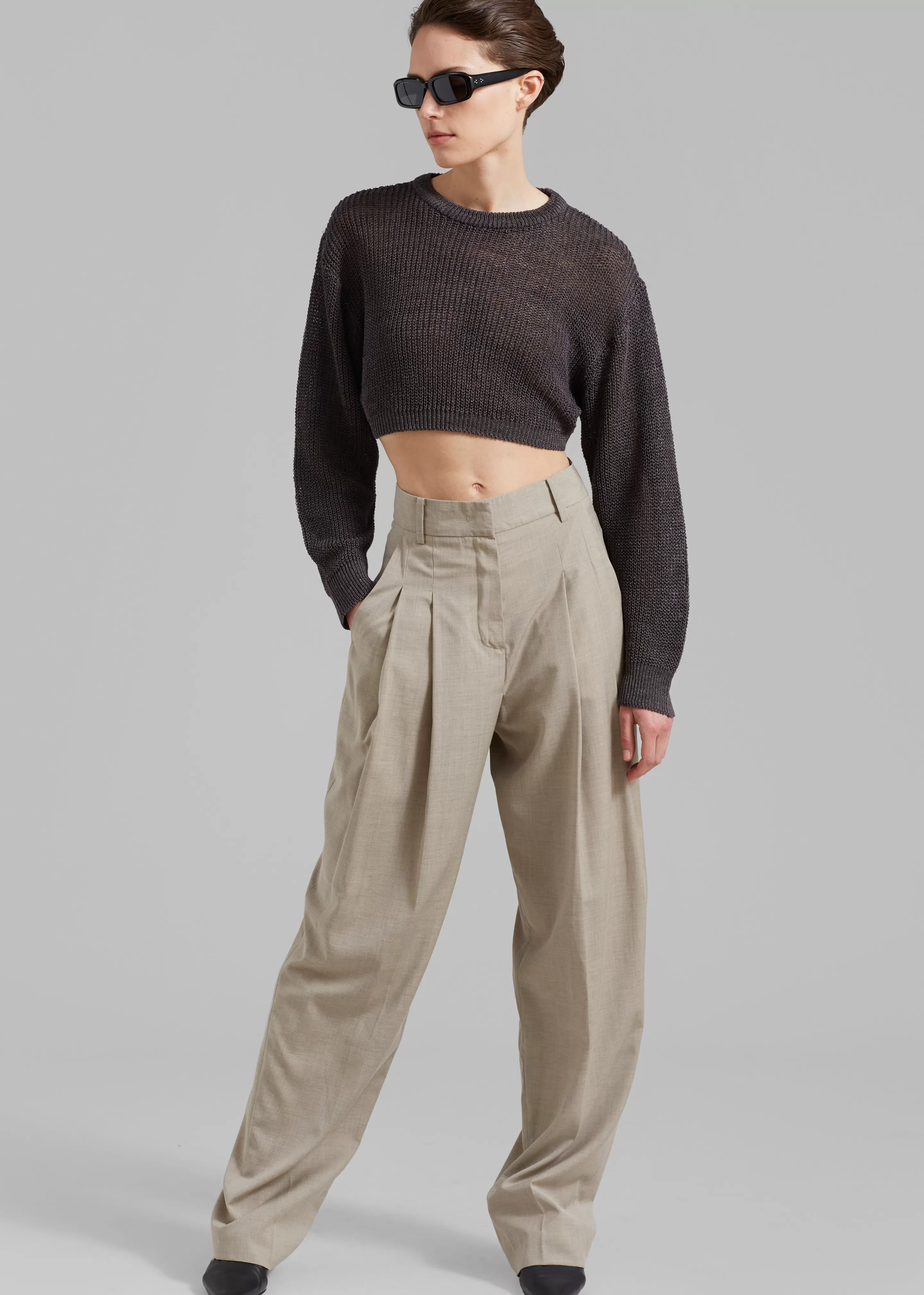 Knitwear | The Frankie Shop Abi Cropped Knit Top Charcoal