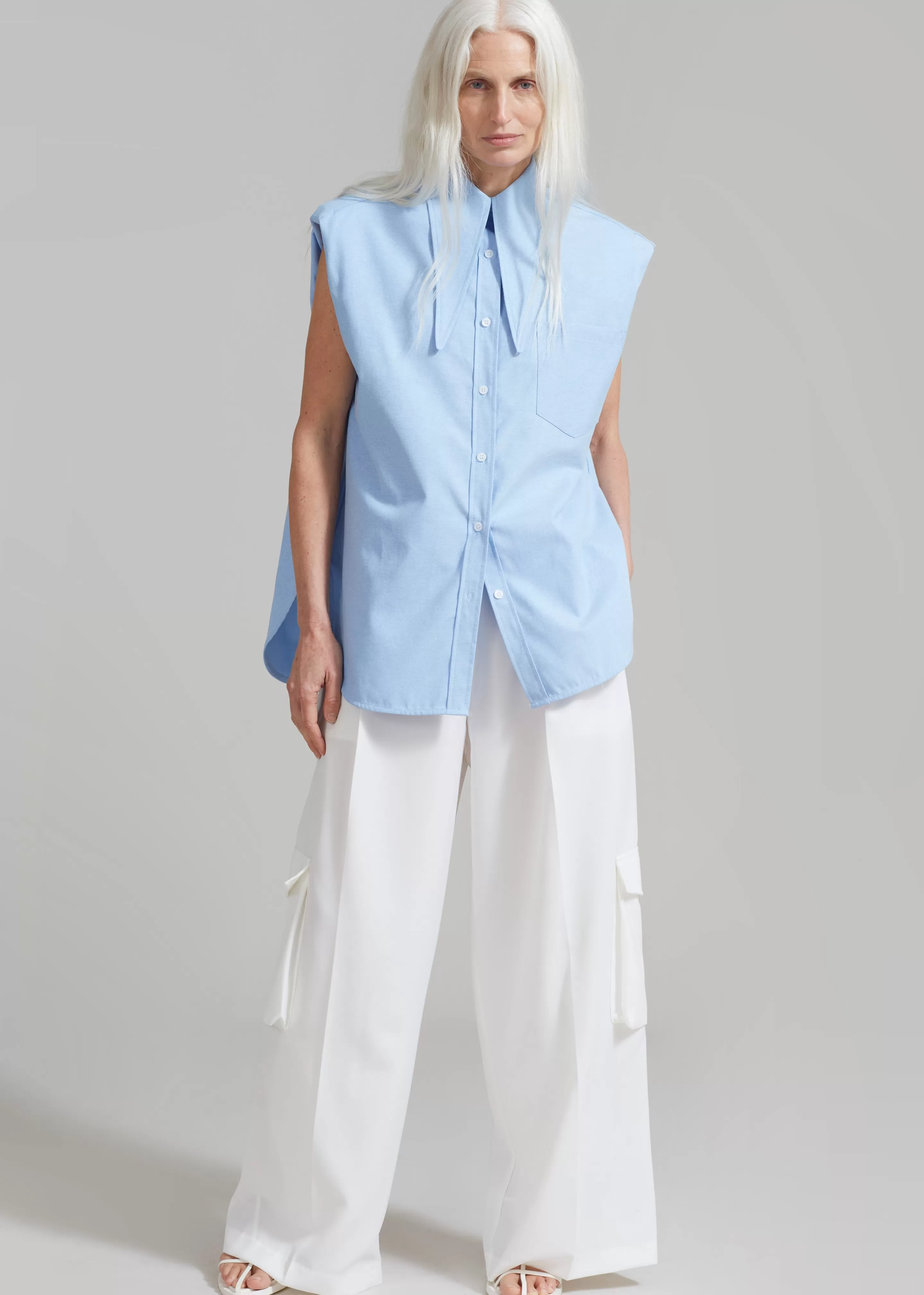 Tops | The Frankie Shop Aiden Long Collar Shirt Light Blue