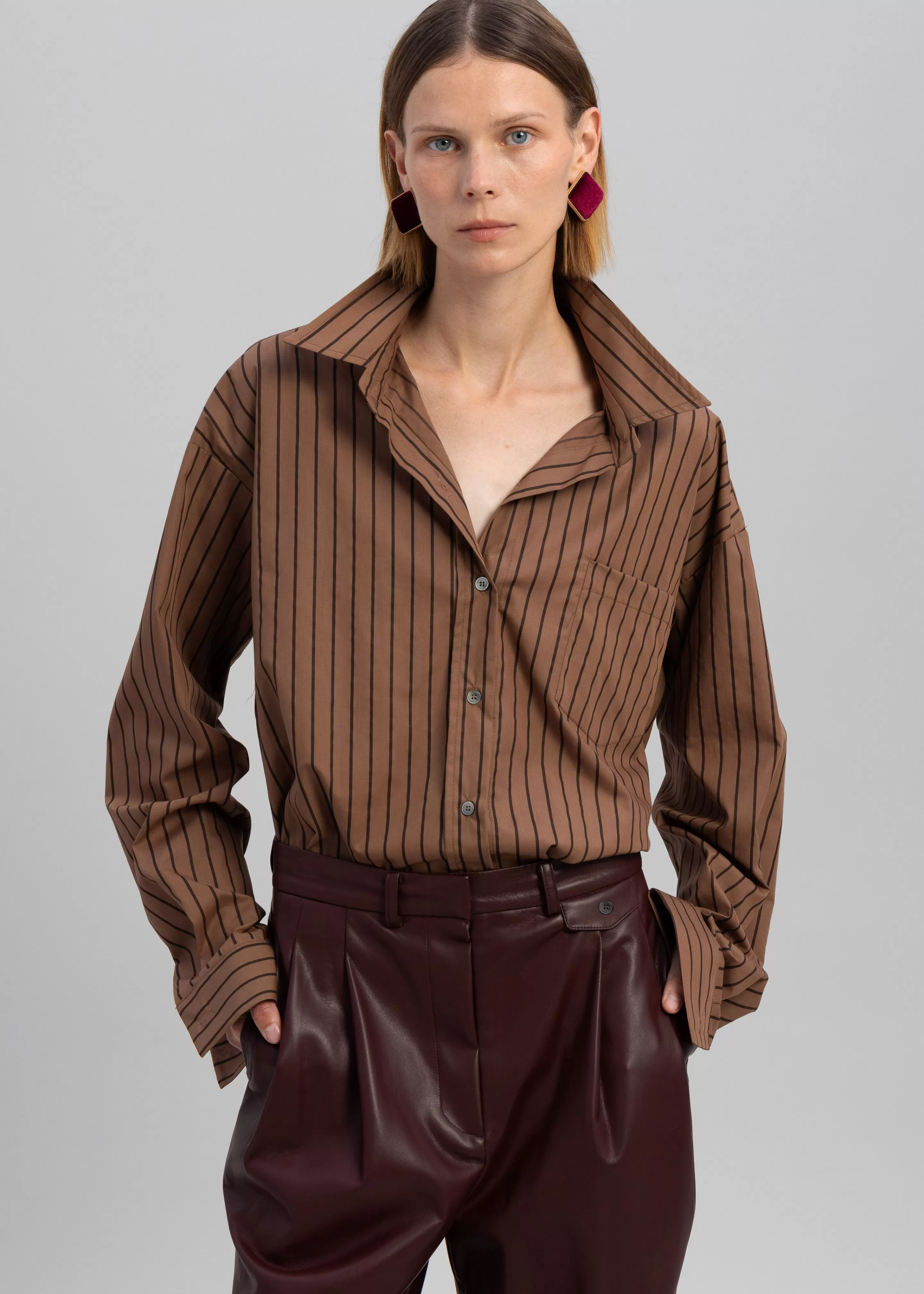 Tops | The Frankie Shop Anette Striped Shirt Brown