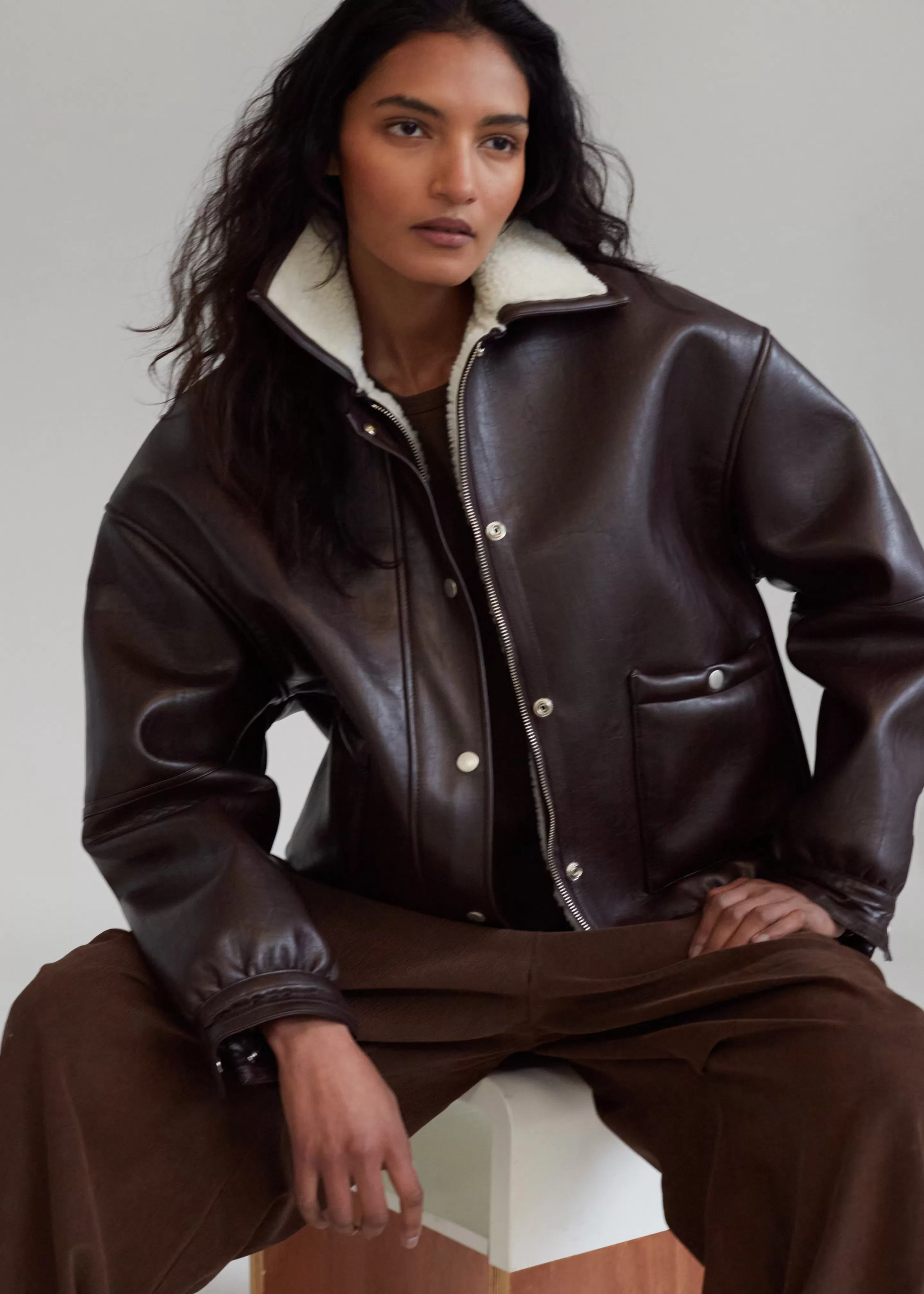 Outerwear | The Frankie Shop Arin Faux Leather Jacket Brown