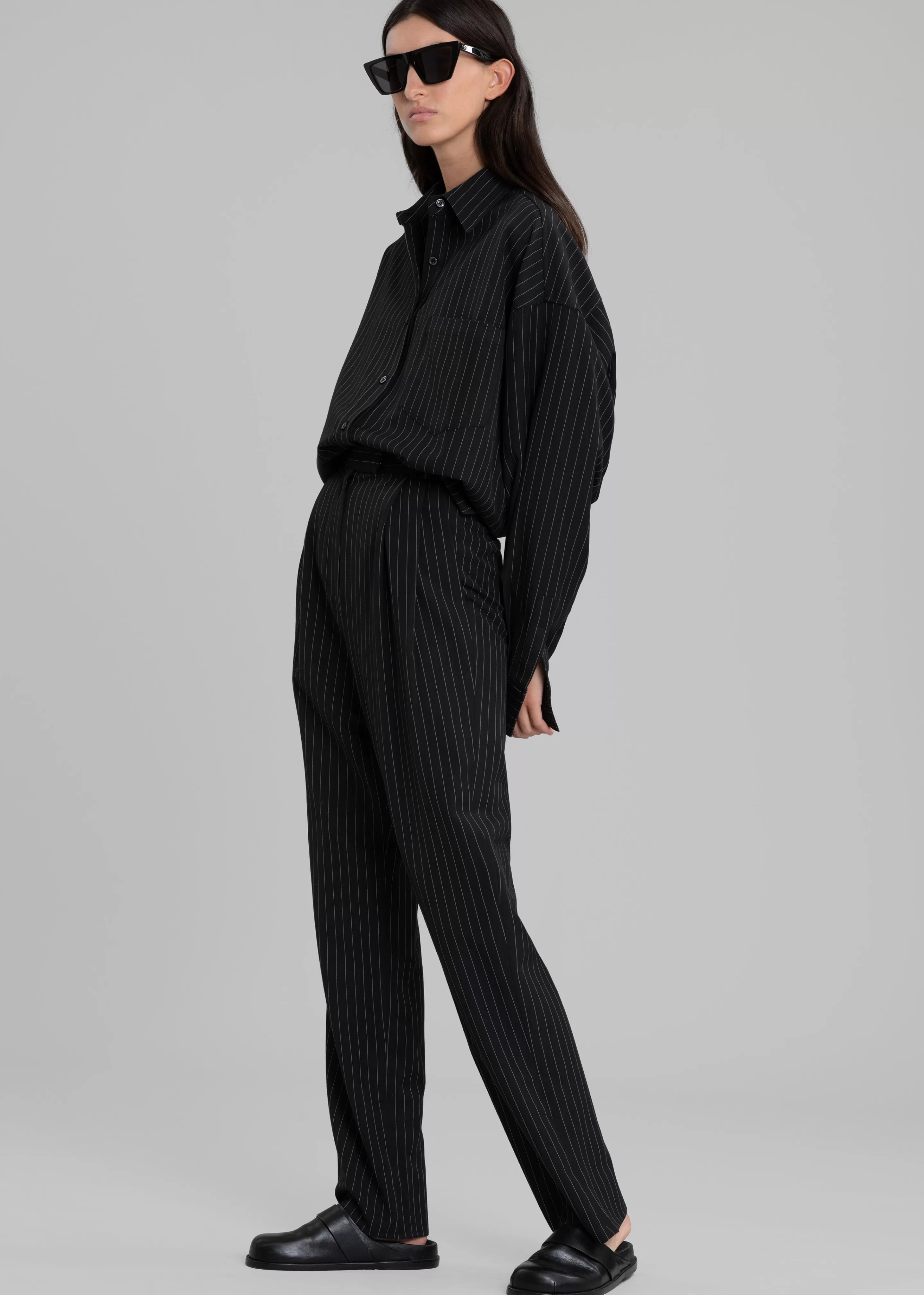 Bottoms | The Frankie Shop Bea Fluid Pinstripe Suit Pants Black/White