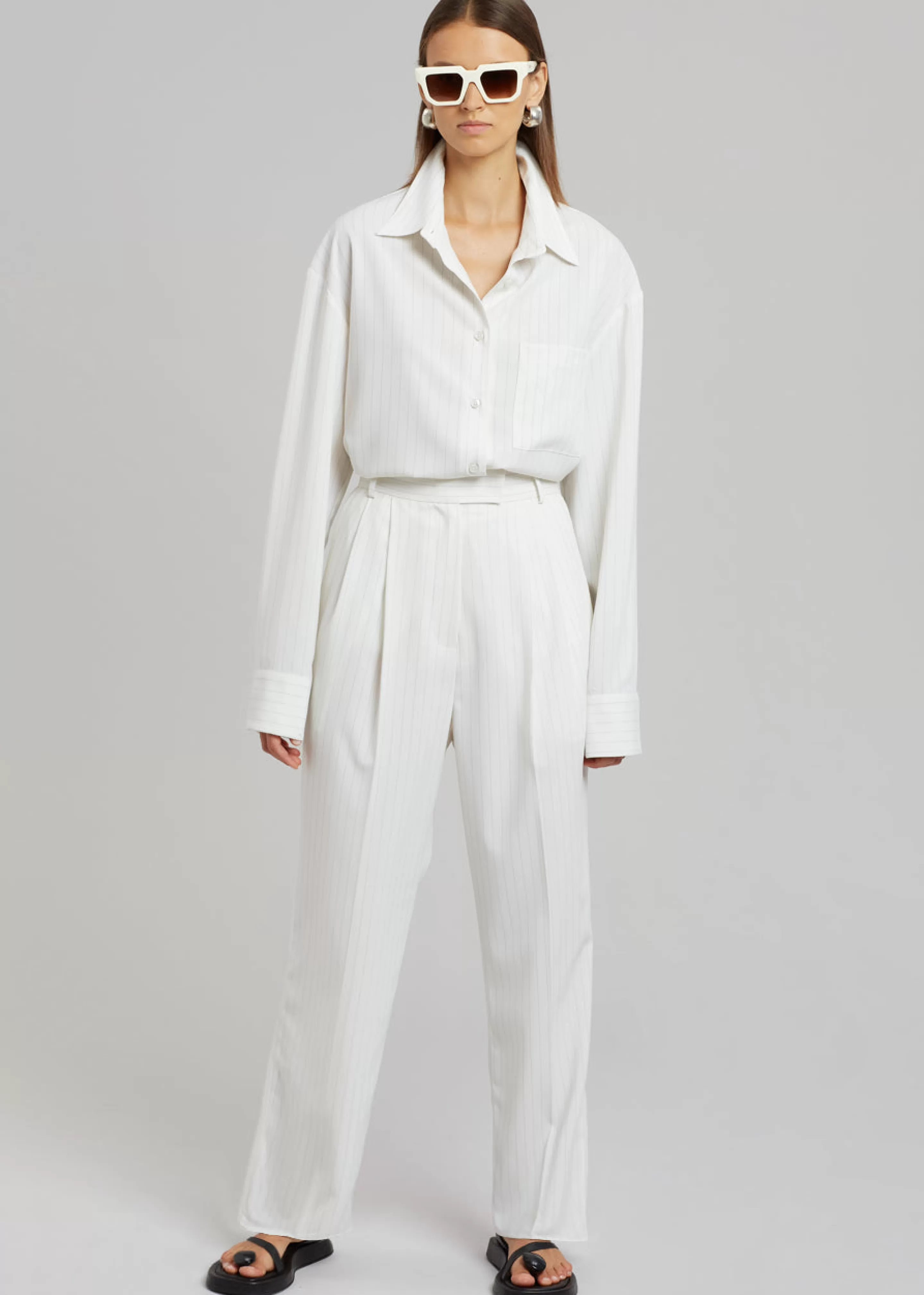 Bottoms | The Frankie Shop Bea Fluid Pinstripe Suit Pants Off White