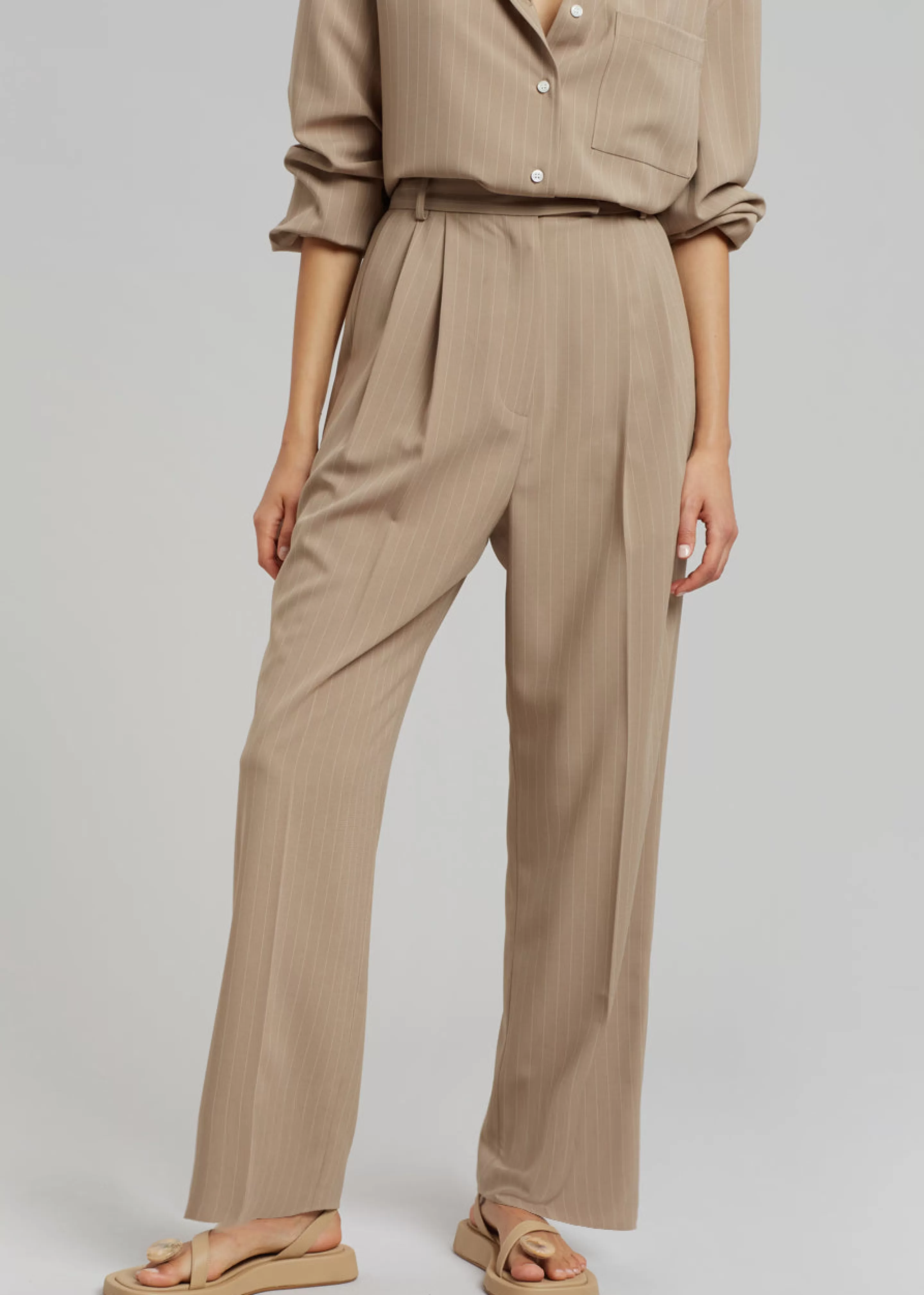 Bottoms | The Frankie Shop Bea Fluid Pinstripe Suit Pants Camel