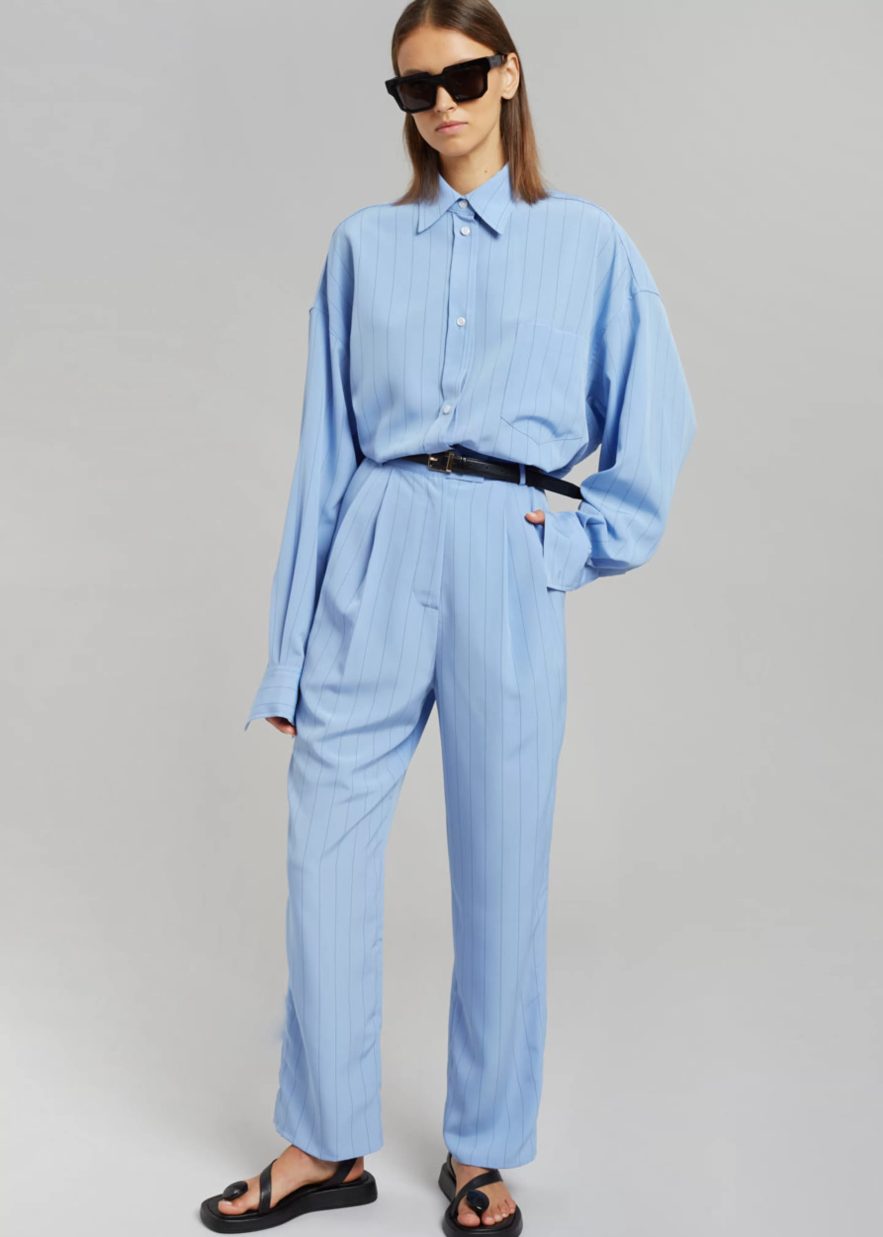 Bottoms | The Frankie Shop Bea Fluid Stripe Suit Pants Powder Blue