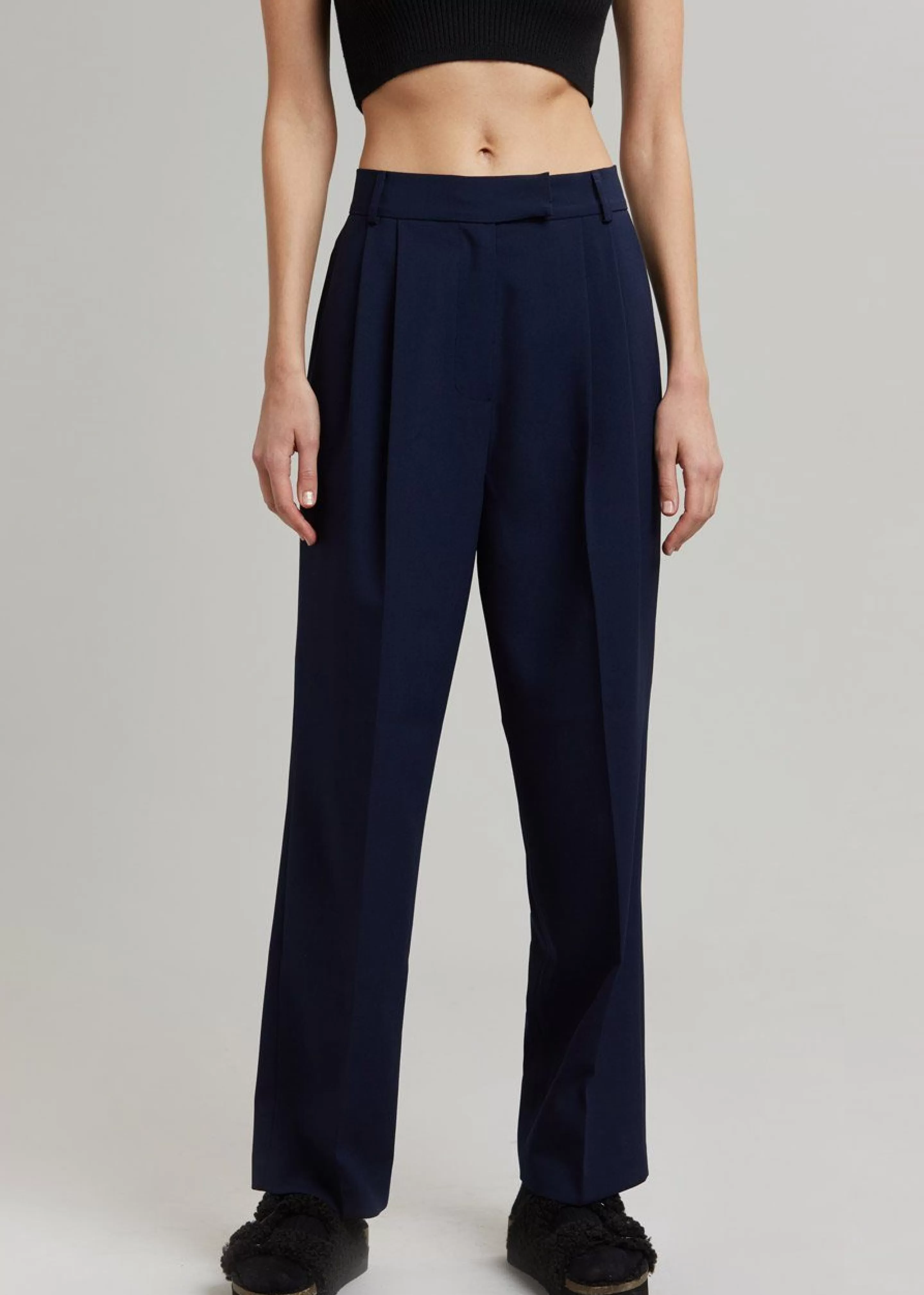 Bottoms | The Frankie Shop Bea Pleated Suit Pants Midnight Blue