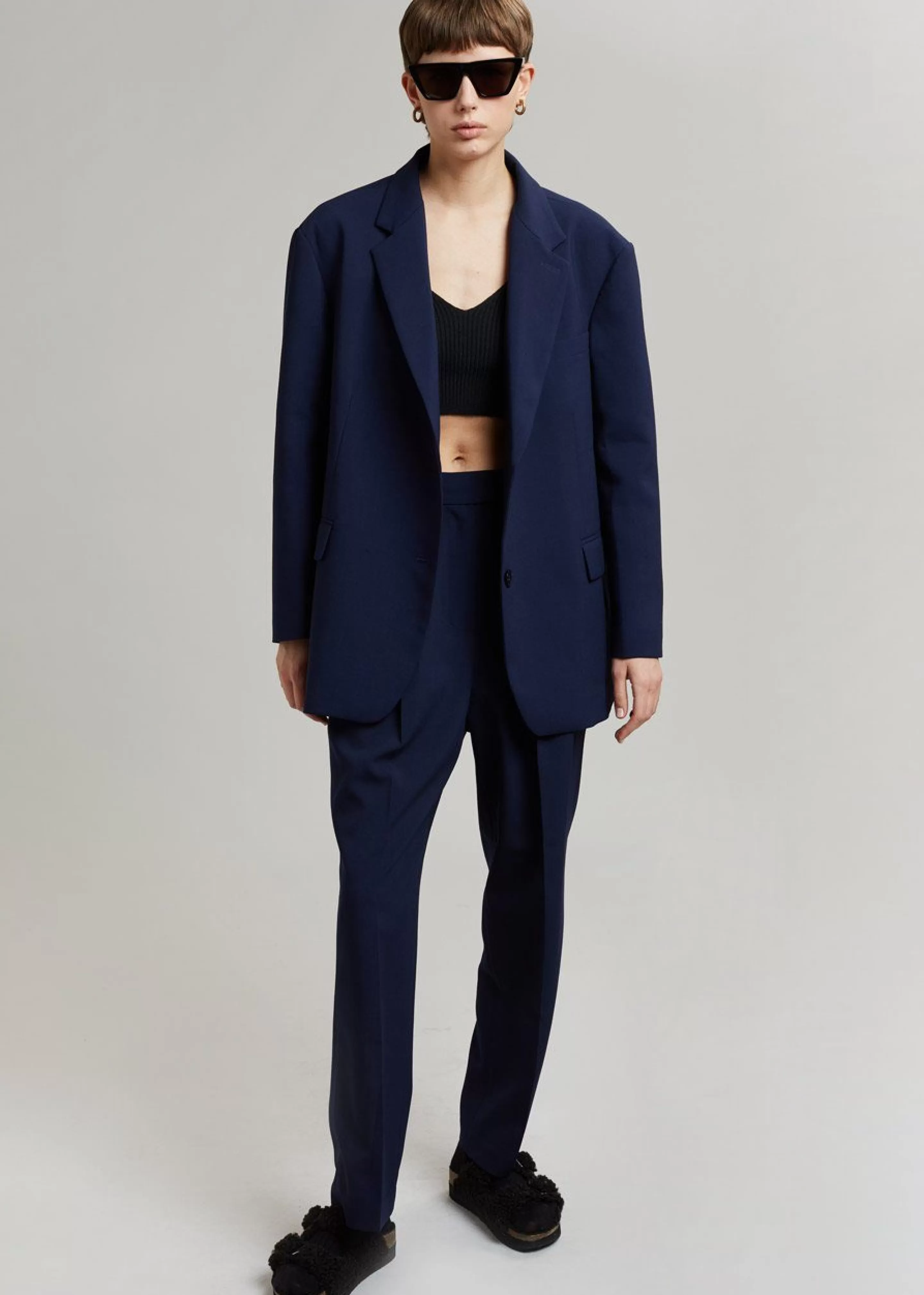 Bottoms | The Frankie Shop Bea Pleated Suit Pants Midnight Blue