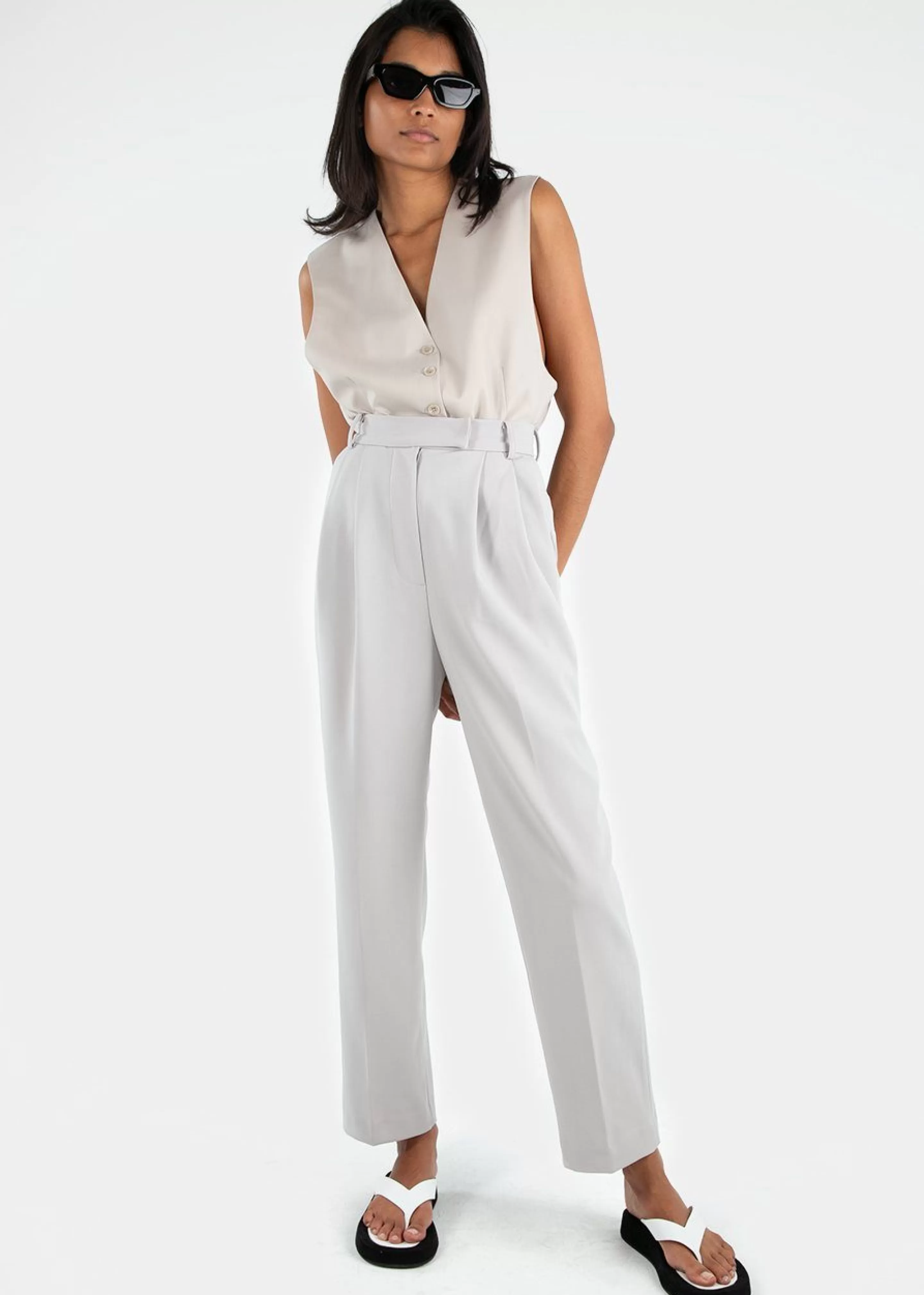 Bottoms | The Frankie Shop Bea Pleated Suit Pants Grey