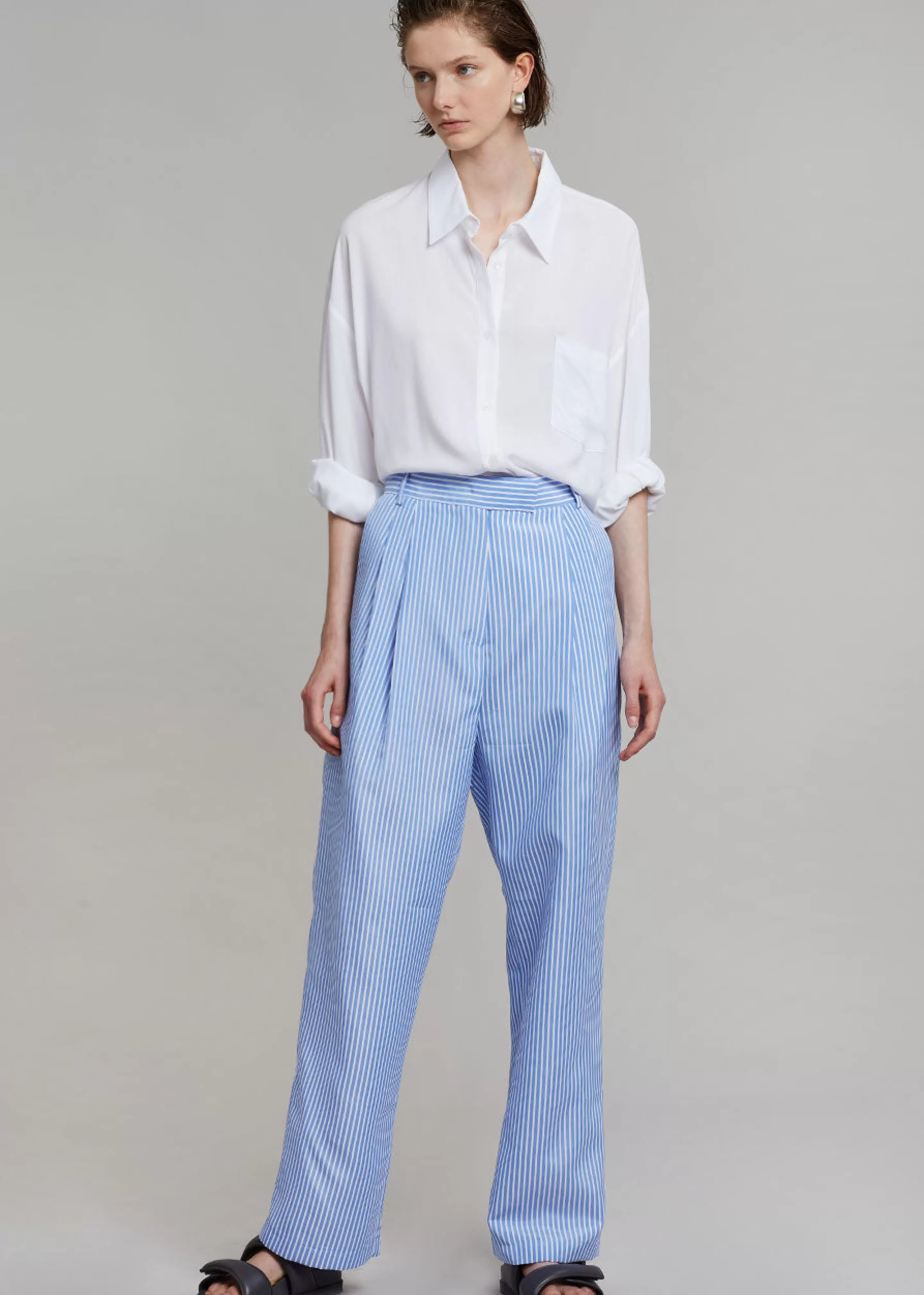 Bottoms | The Frankie Shop Bea Stripe Suit Pants White/Light Blue