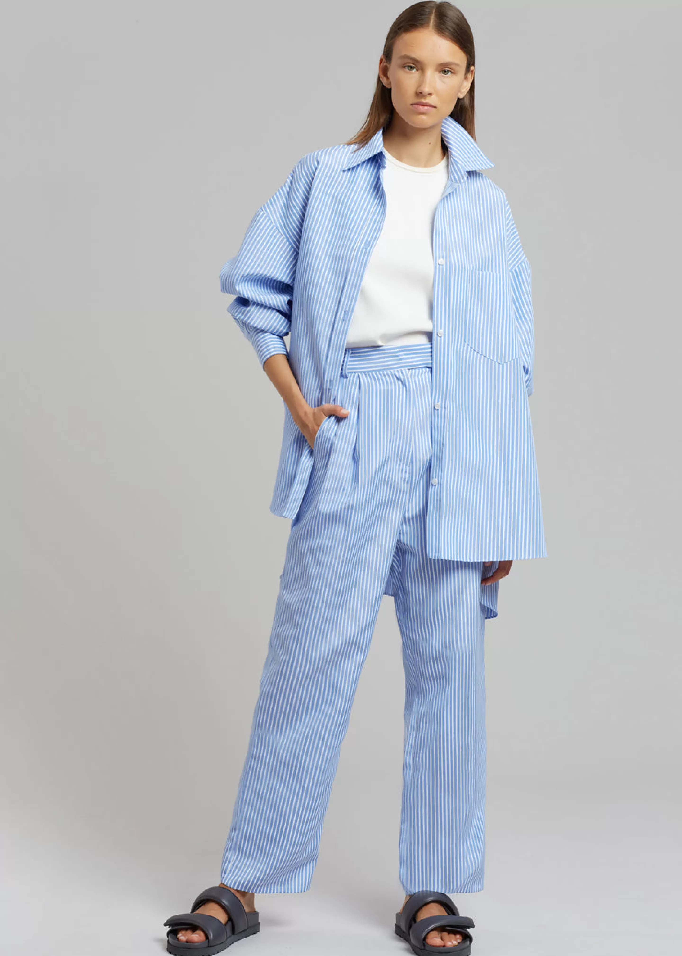 Bottoms | The Frankie Shop Bea Stripe Suit Pants White/Light Blue