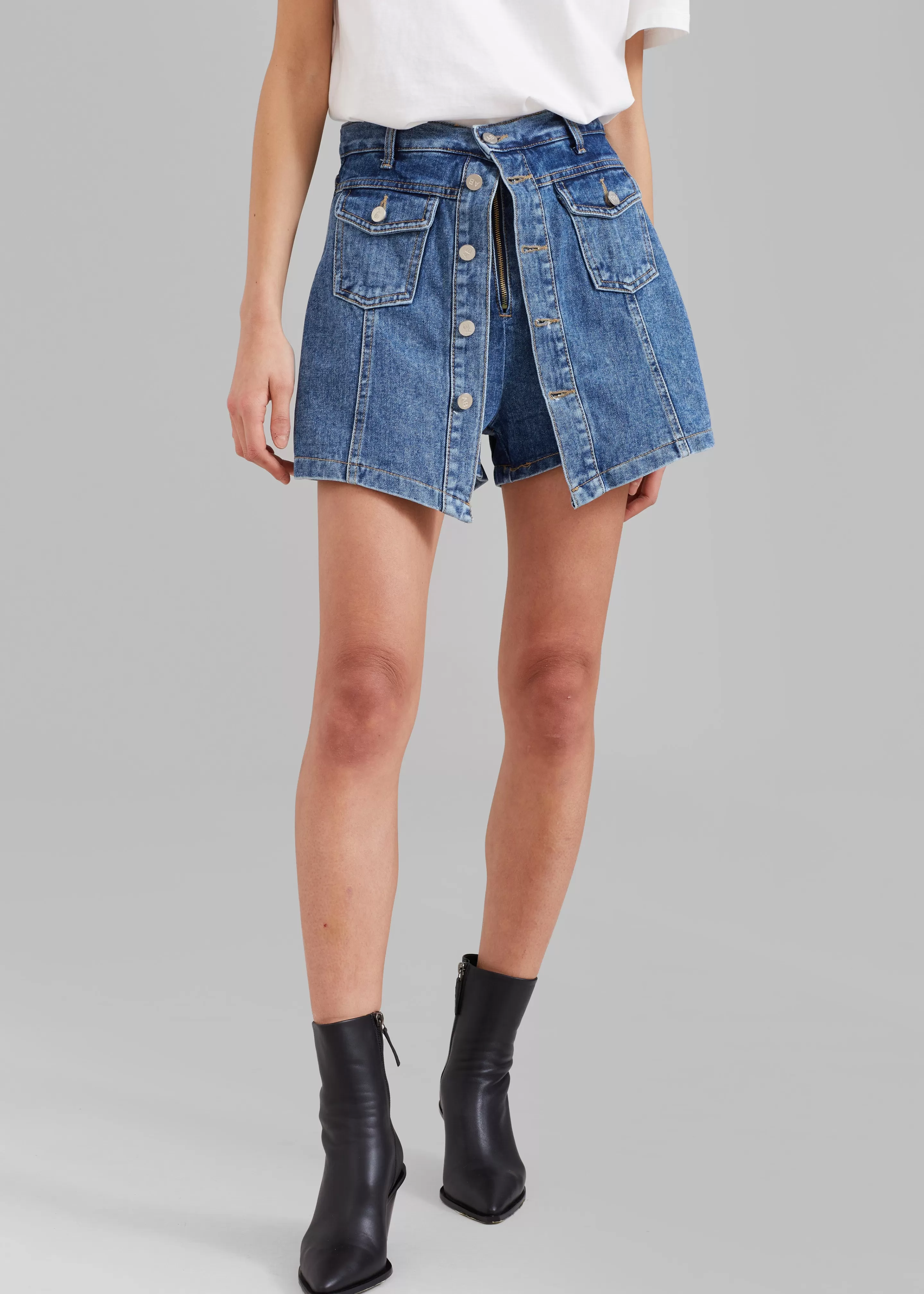 Bottoms | The Frankie Shop Blades Denim Skort Medium Wash