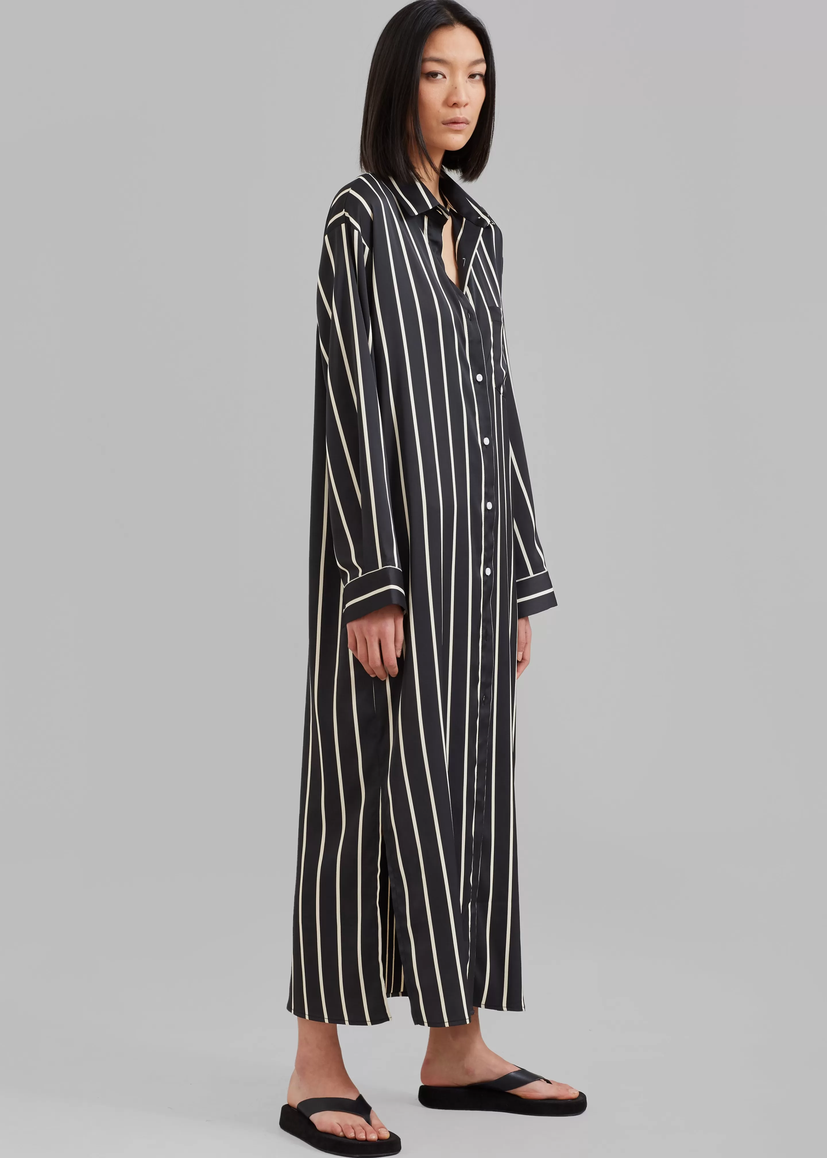 Dresses | The Frankie Shop Cala Satin Shirt Dress Beige Stripe