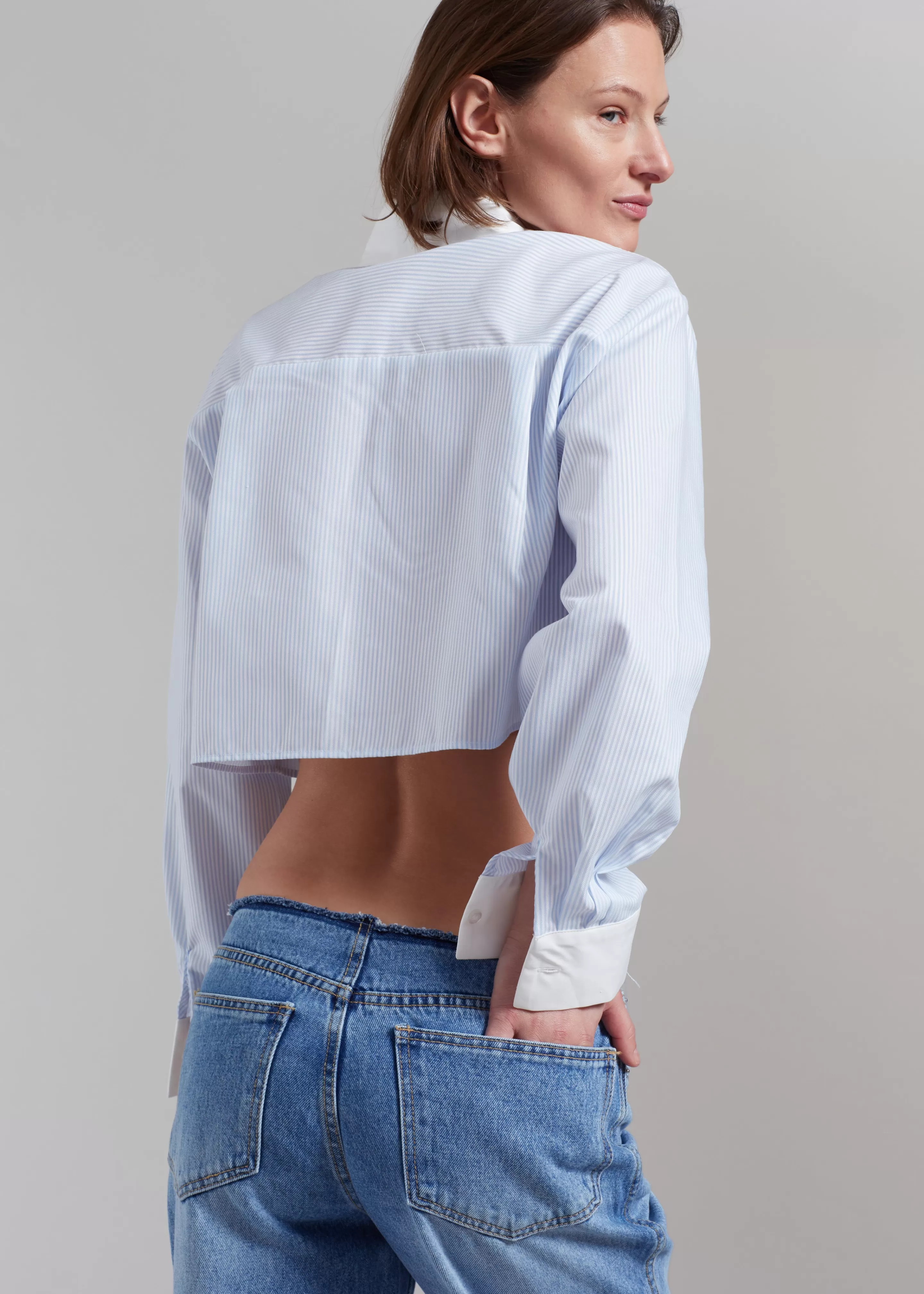 Tops | The Frankie Shop Calgari Contrast Cropped Shirt Blue Stripe