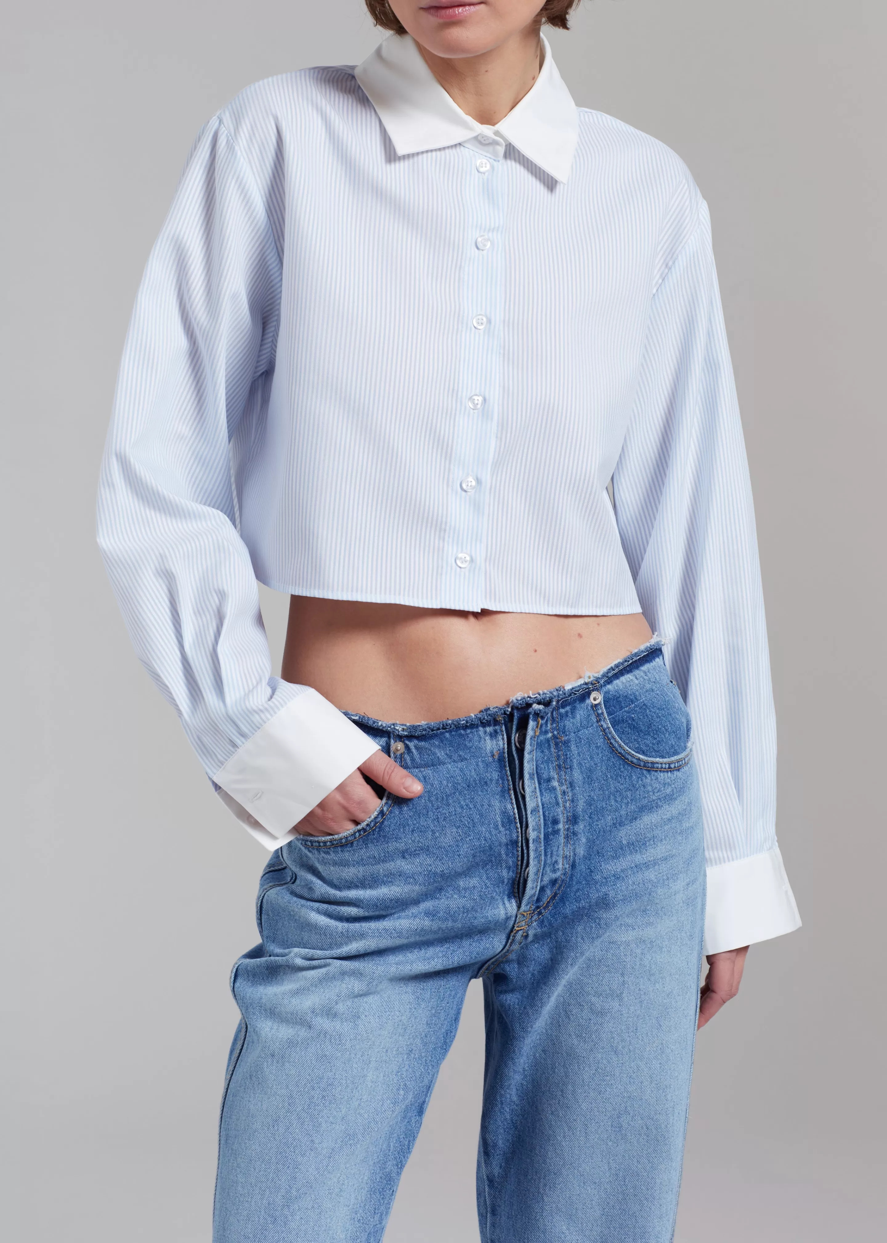 Tops | The Frankie Shop Calgari Contrast Cropped Shirt Blue Stripe