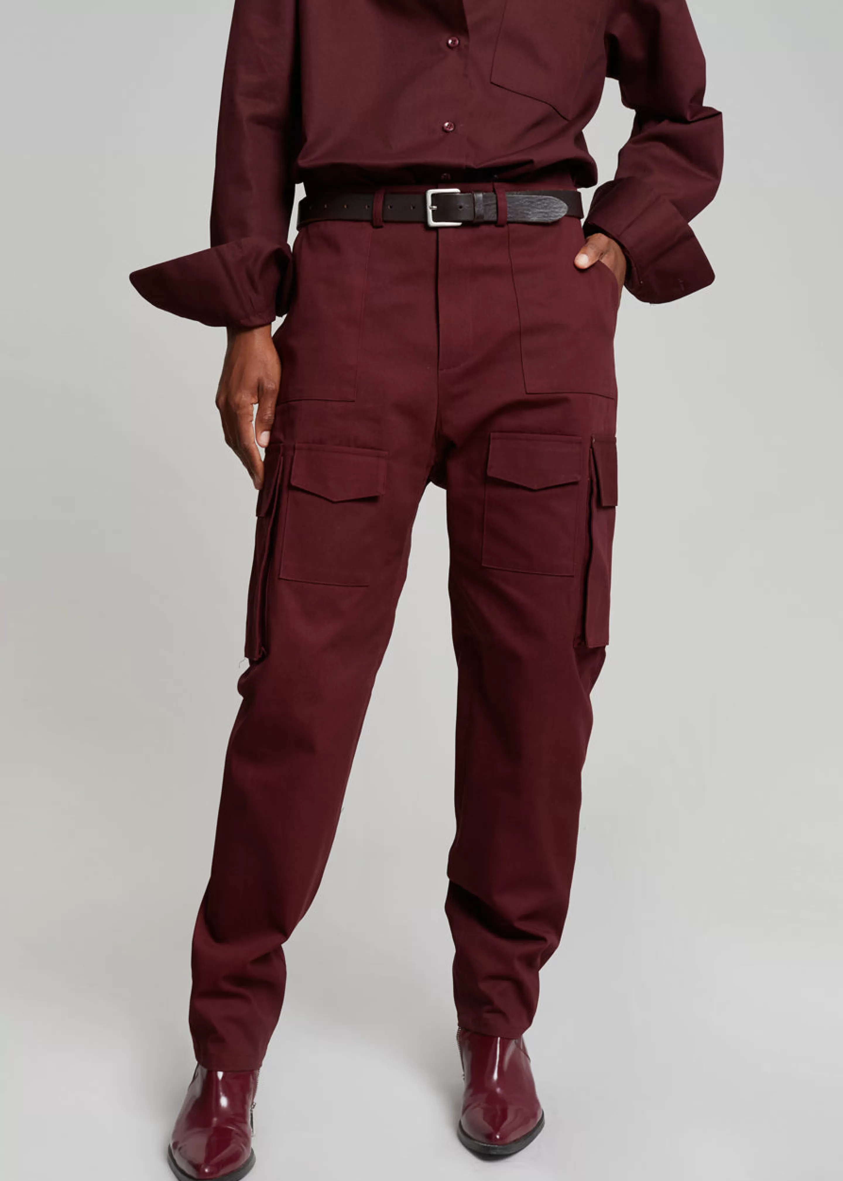 Bottoms | The Frankie Shop Carrie Twill Cargo Pants Burgundy