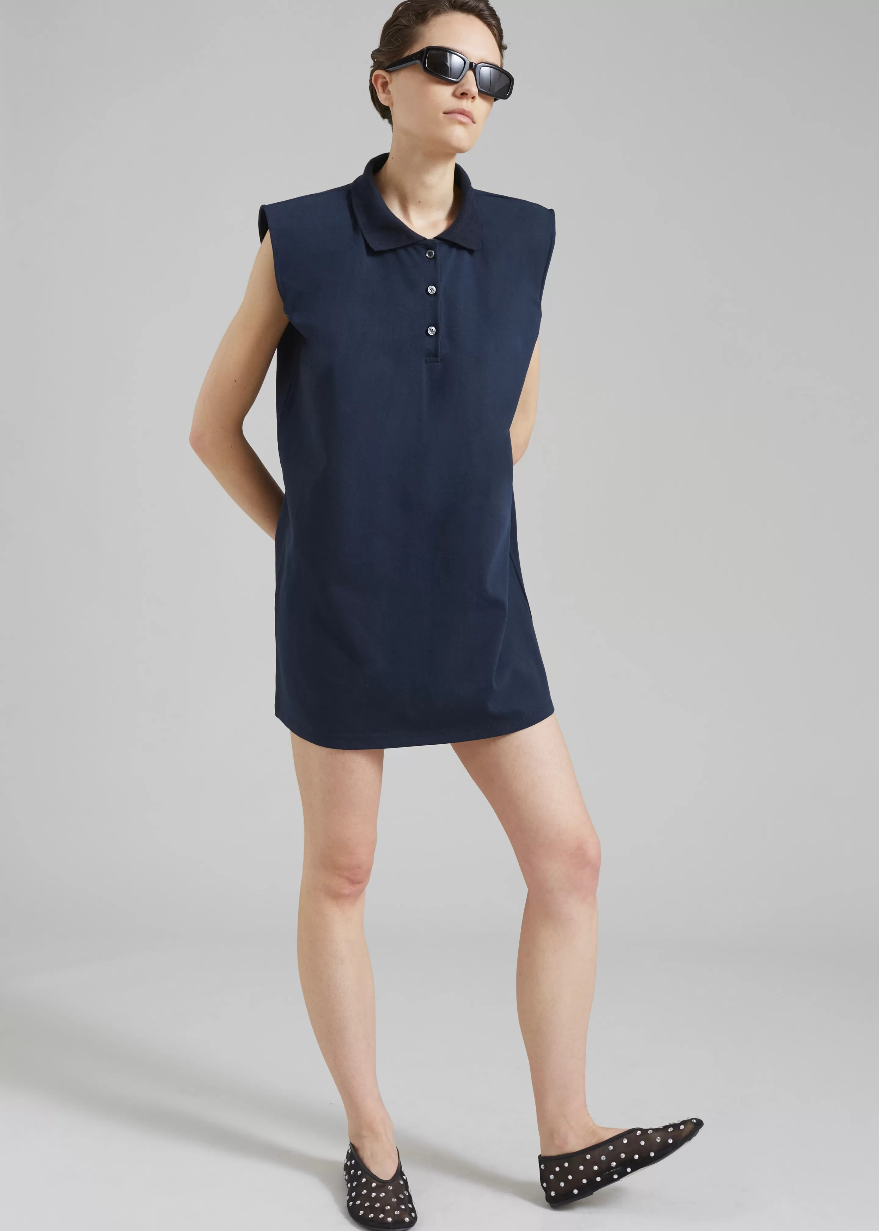 Dresses | The Frankie Shop Chris Polo Padded Shoulders Mini Dress Navy