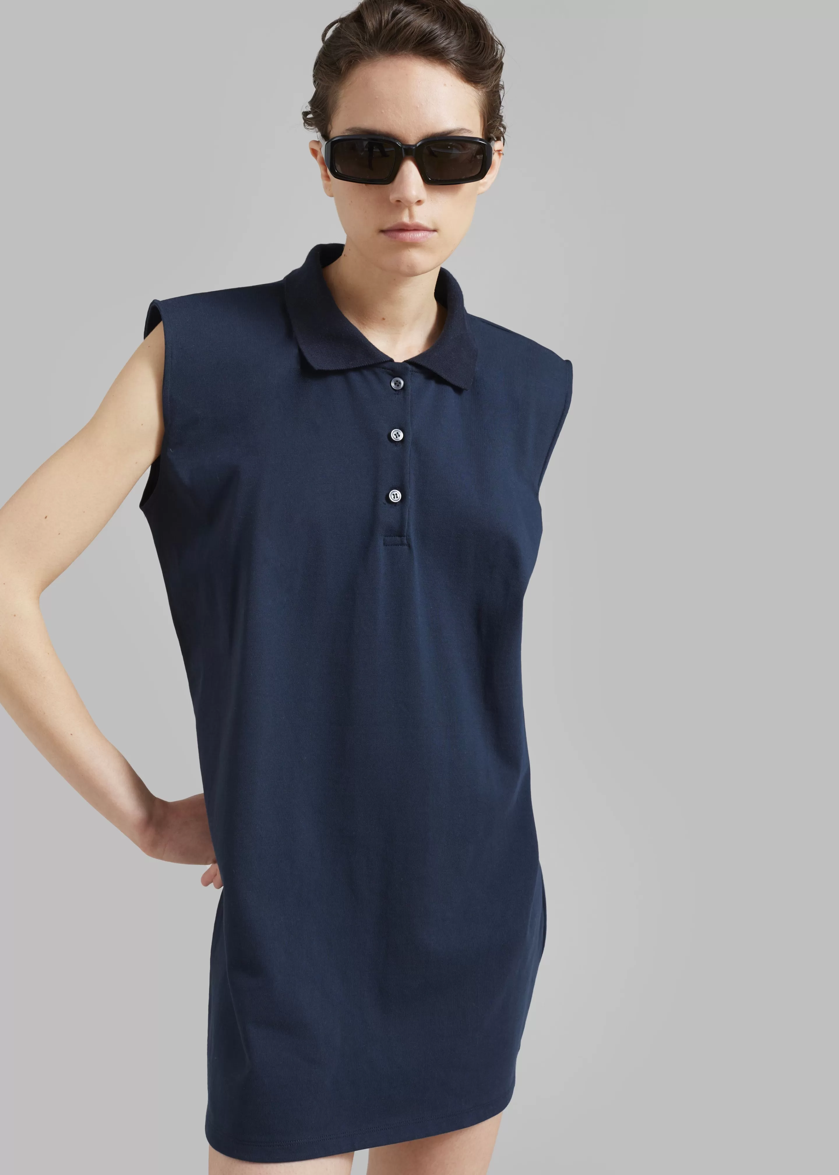 Dresses | The Frankie Shop Chris Polo Padded Shoulders Mini Dress Navy