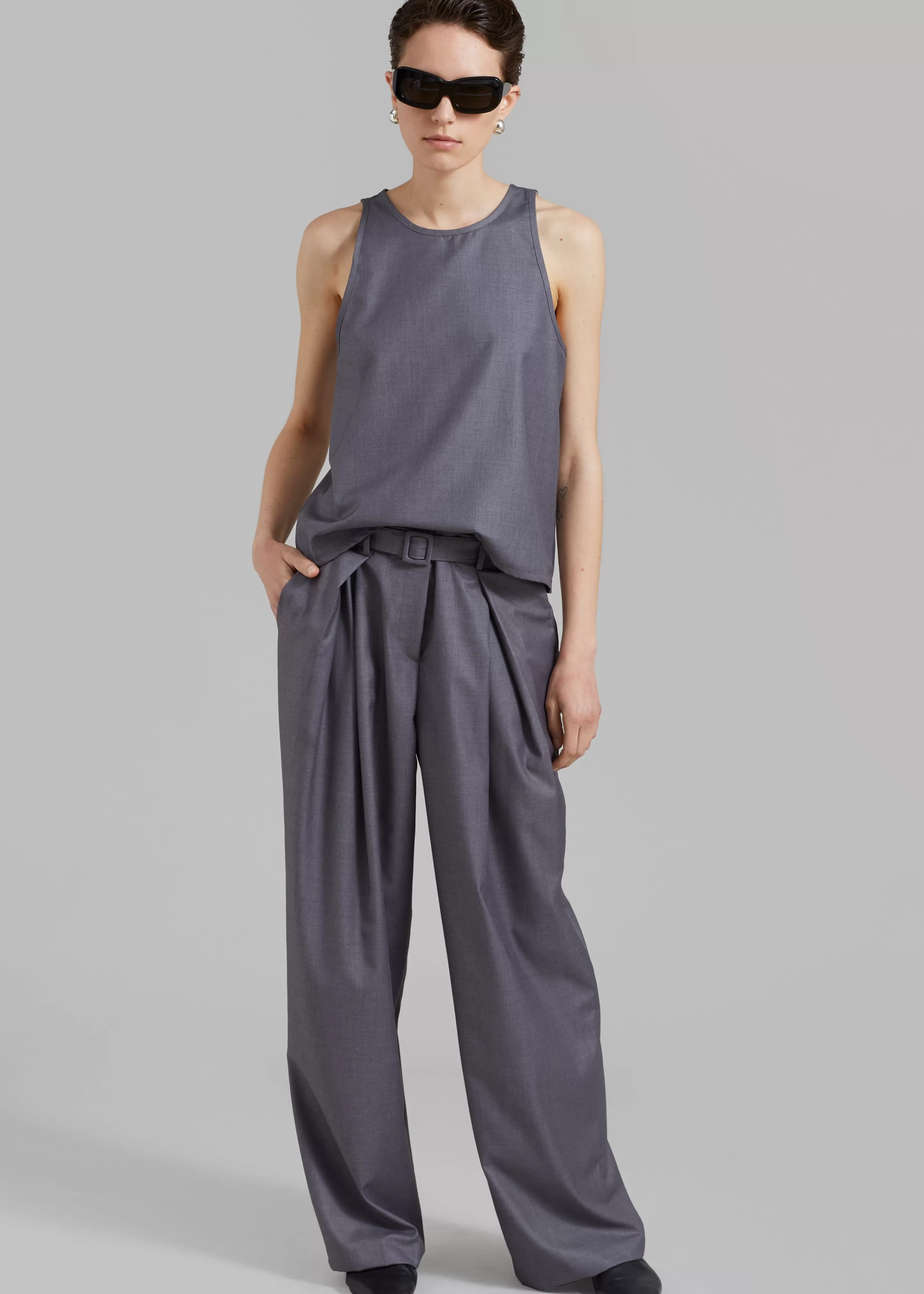 Bottoms | The Frankie Shop Clay Belted Pants Grey