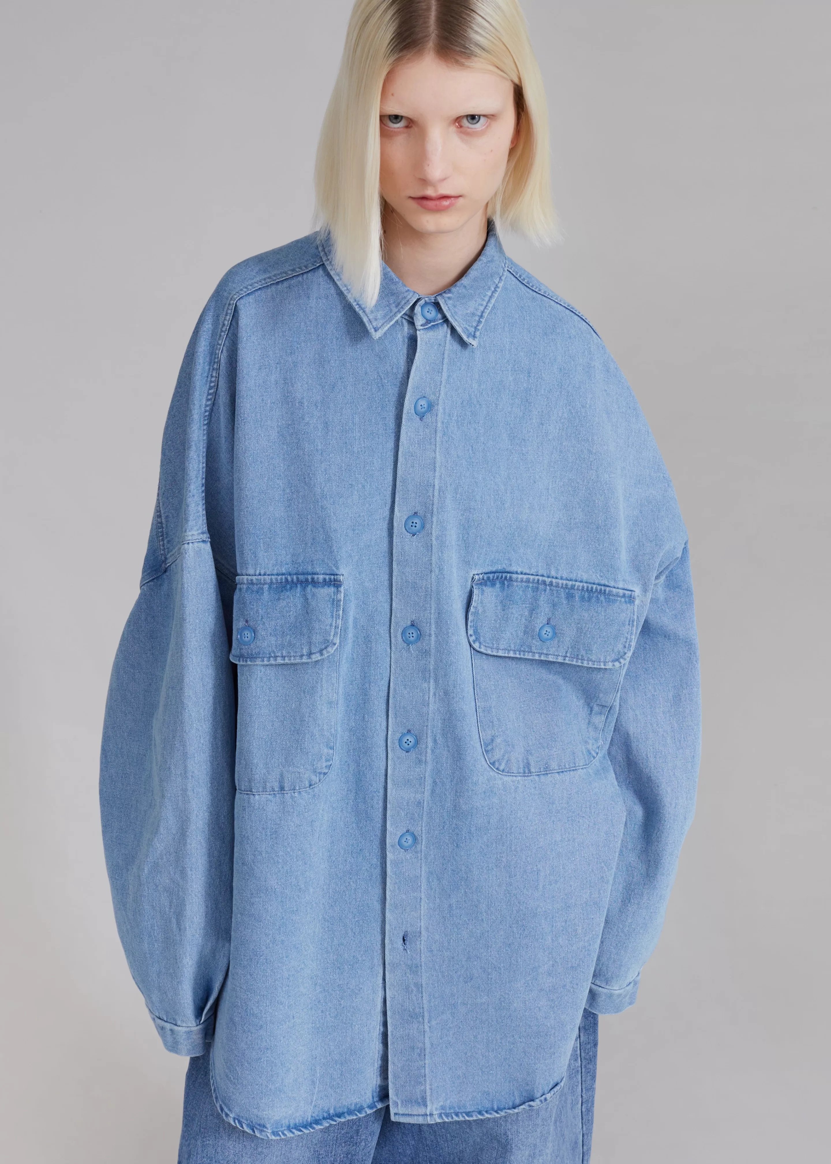 Dresses | The Frankie Shop Dallas Denim Overshirt Worn Wash