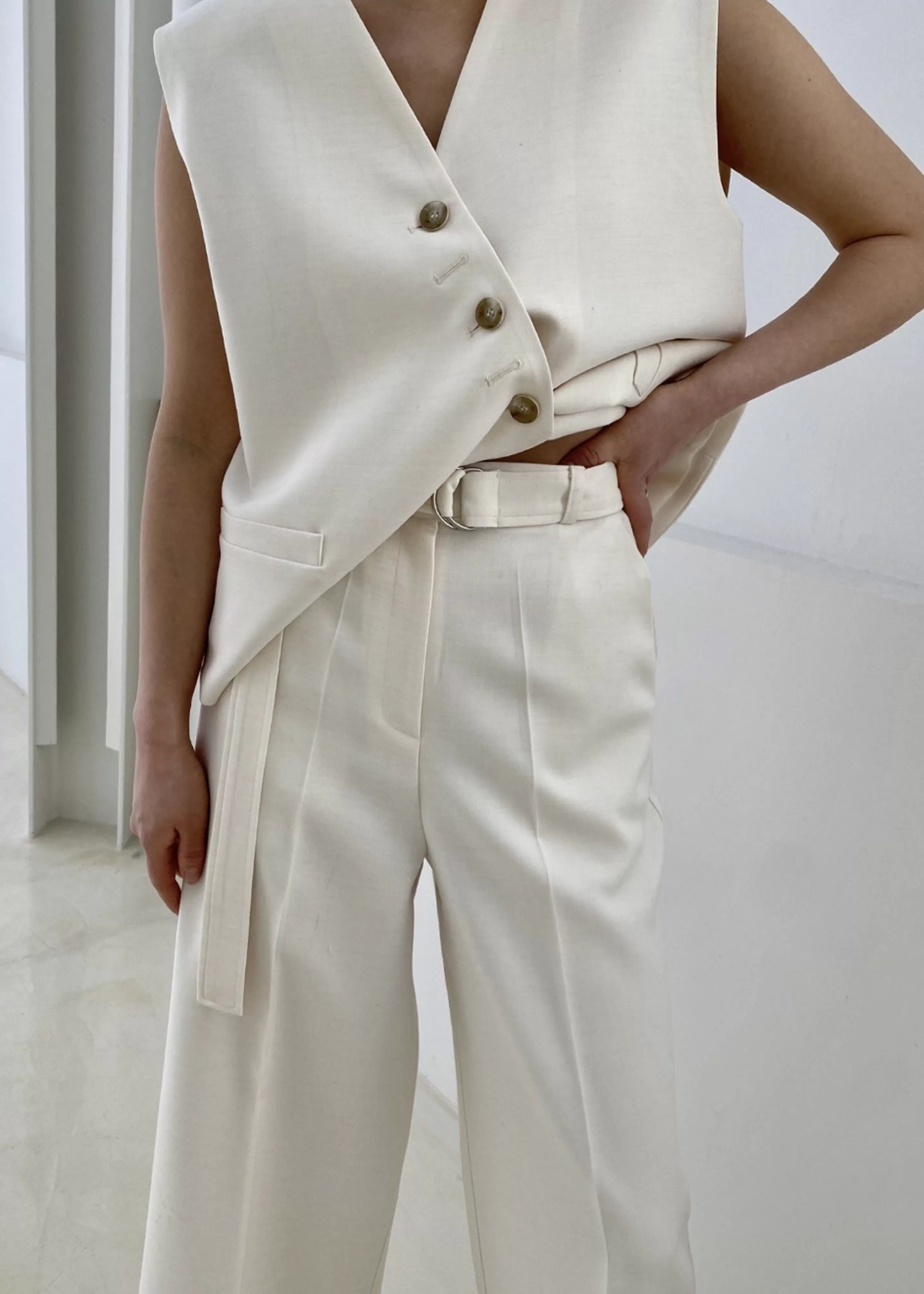 Bottoms | The Frankie Shop Delphi Belted Pants Cream