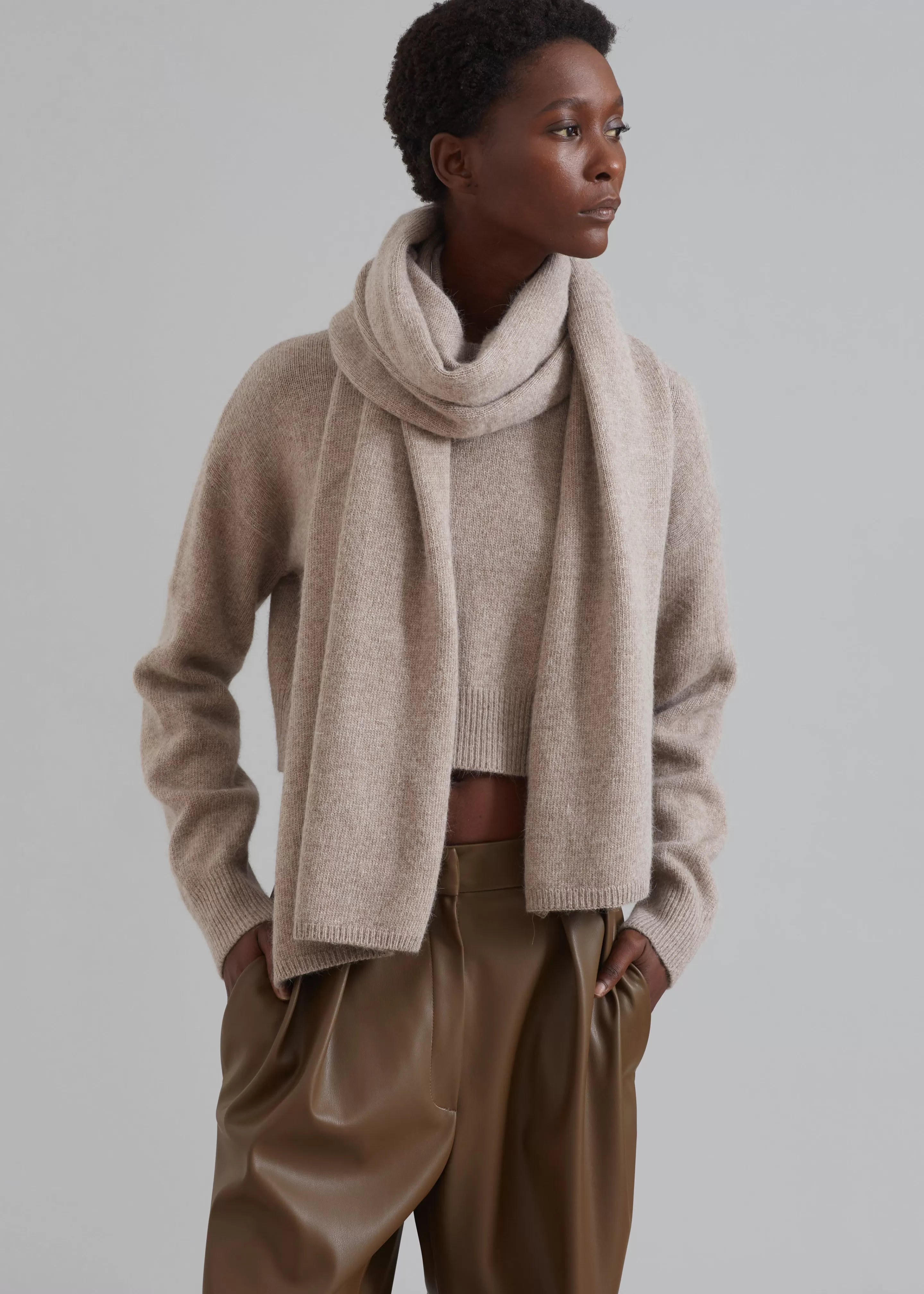 Knitwear | The Frankie Shop Dori Sweater & Scarf Set Taupe