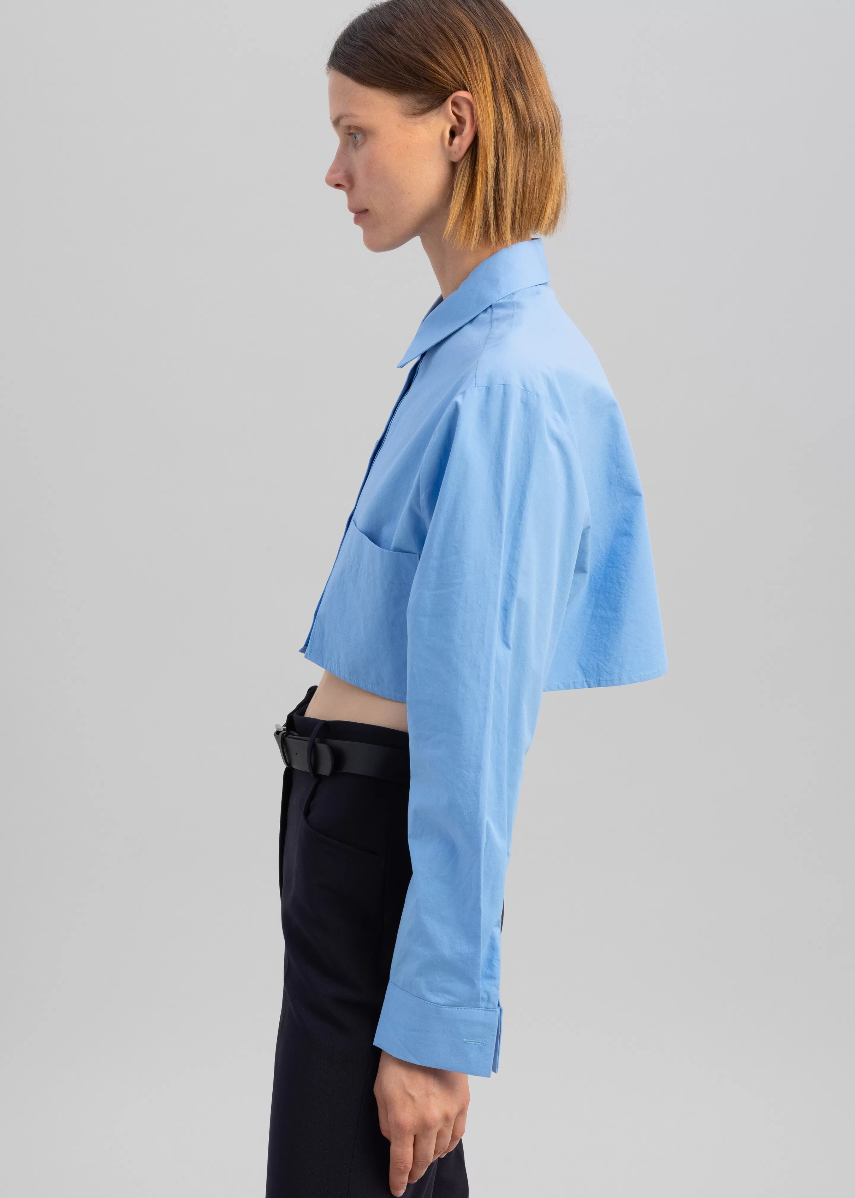 Tops | The Frankie Shop Elo Cropped Pocket Shirt Blue