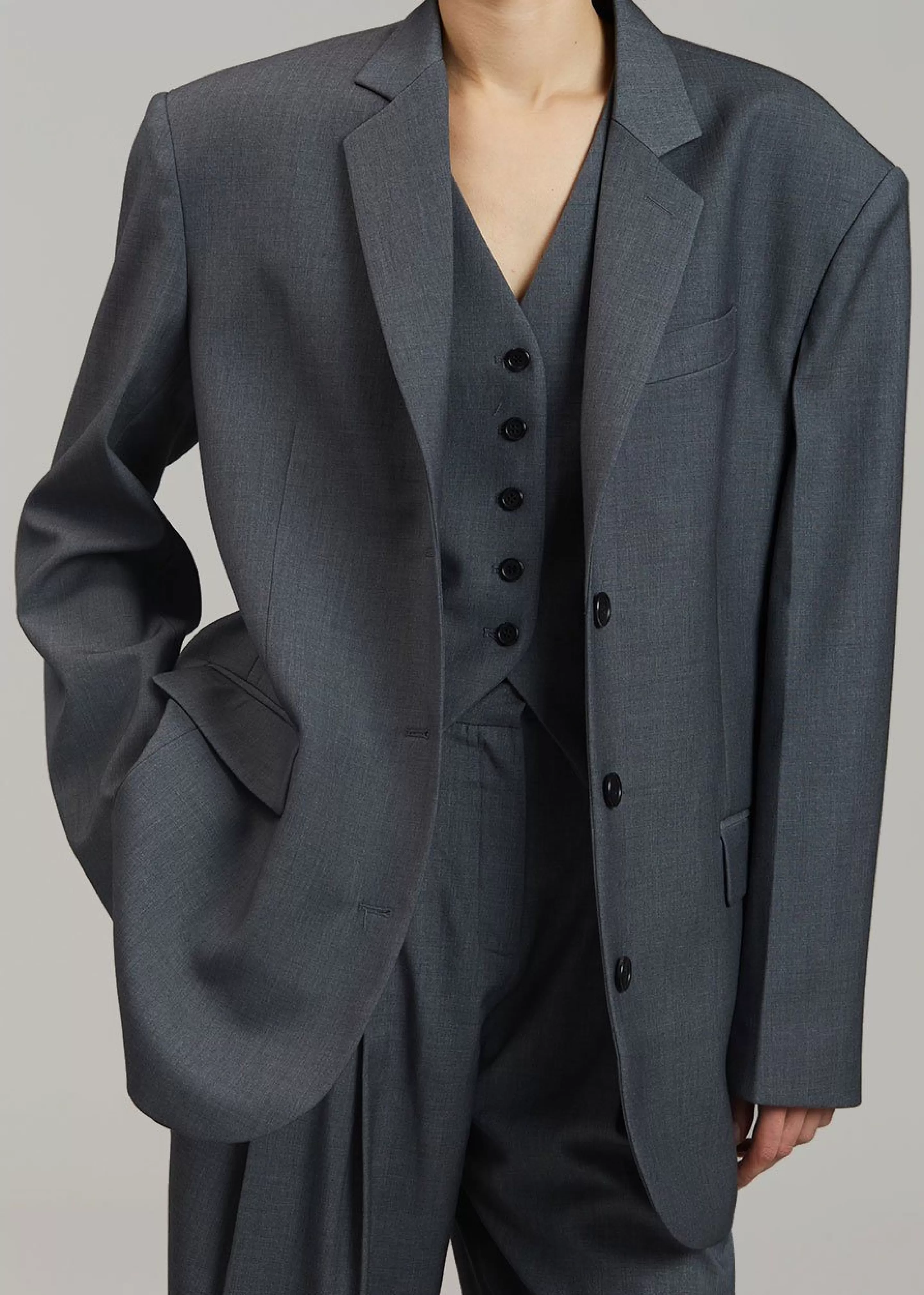 Outerwear | The Frankie Shop Gelso Oversized Blazer Dark Grey Melange