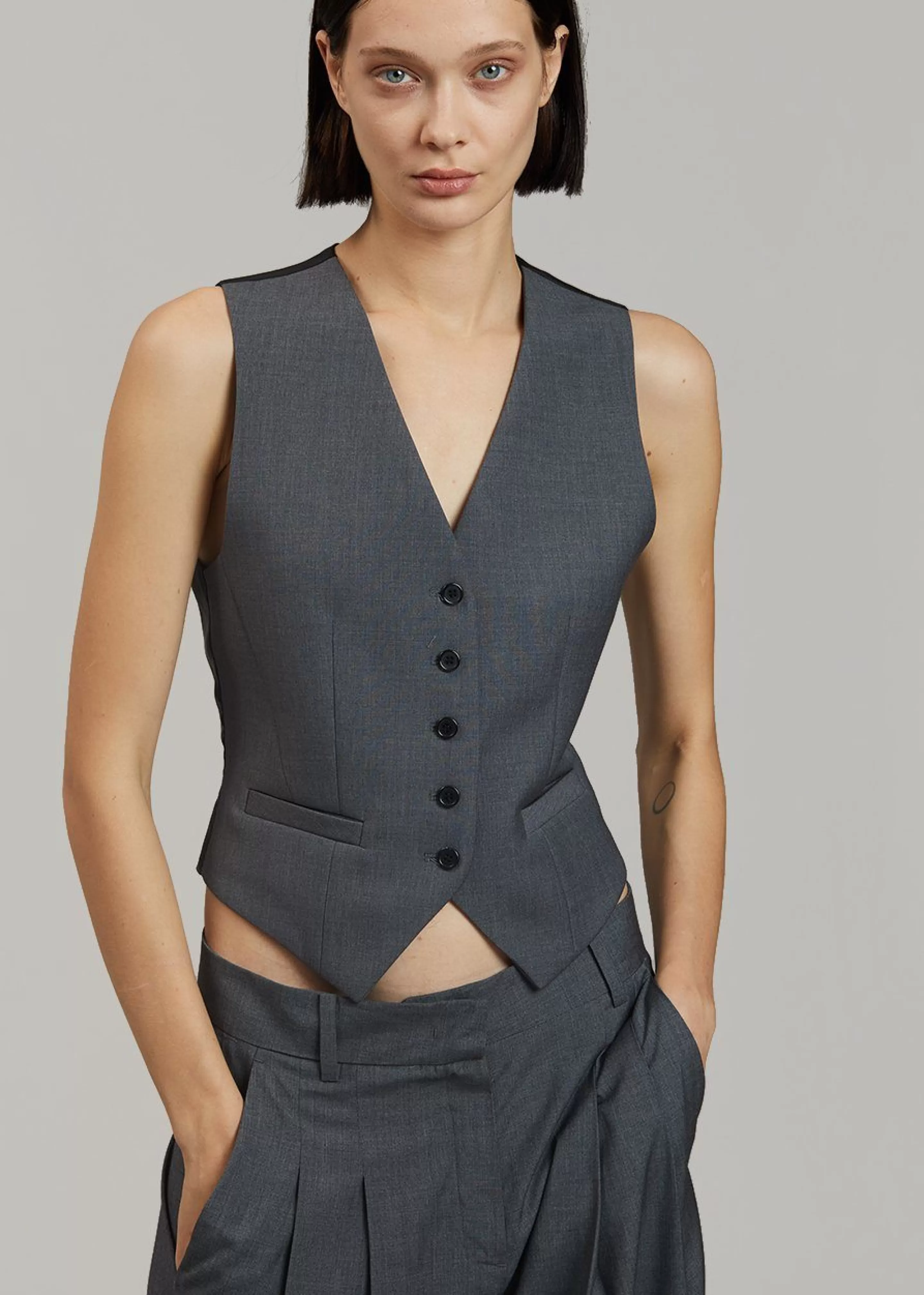 Outerwear | The Frankie Shop Gelso Waistcoat Dark Grey Melange