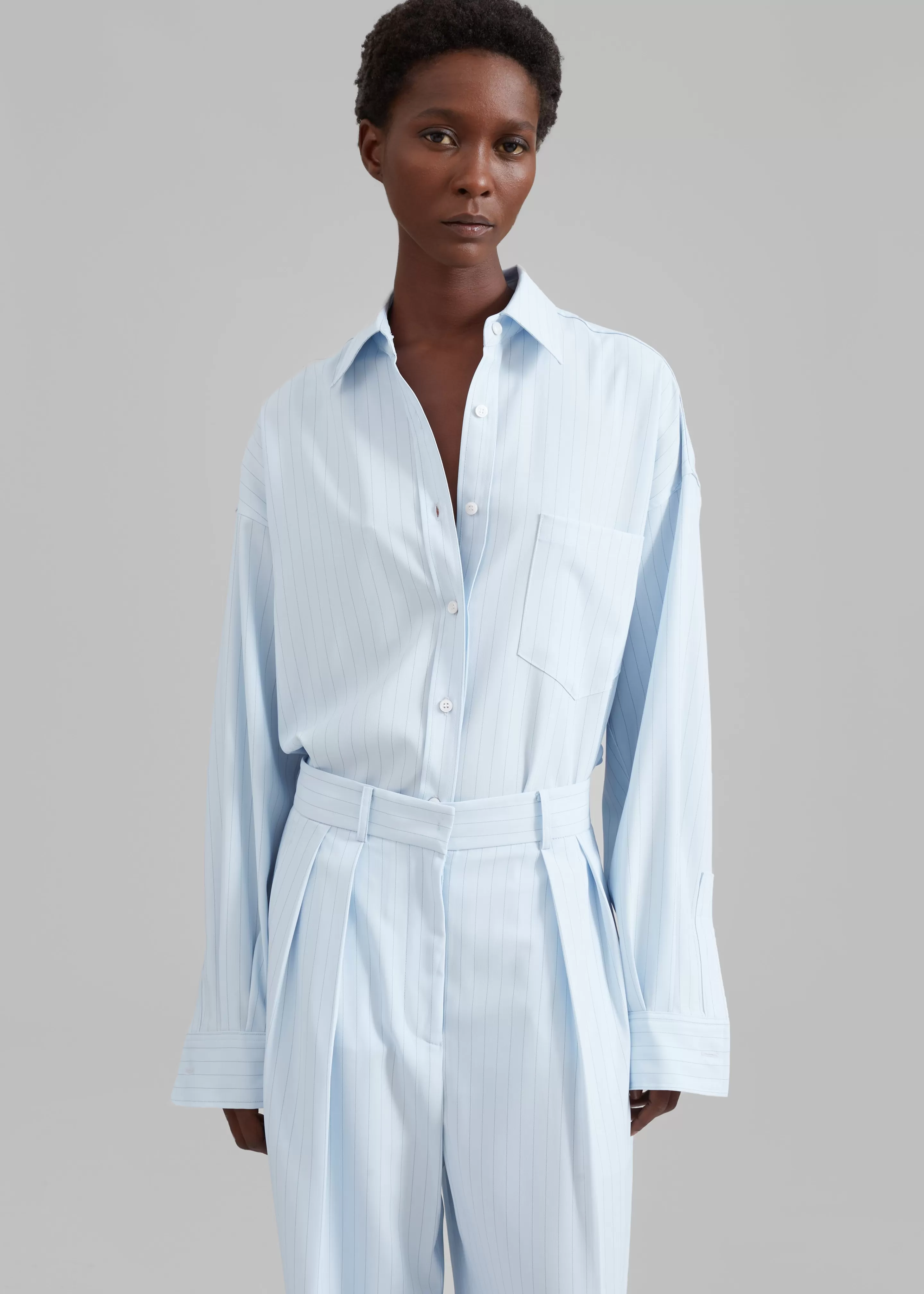 Tops | The Frankie Shop Georgia Fluid Shirt Blue Pinstripe