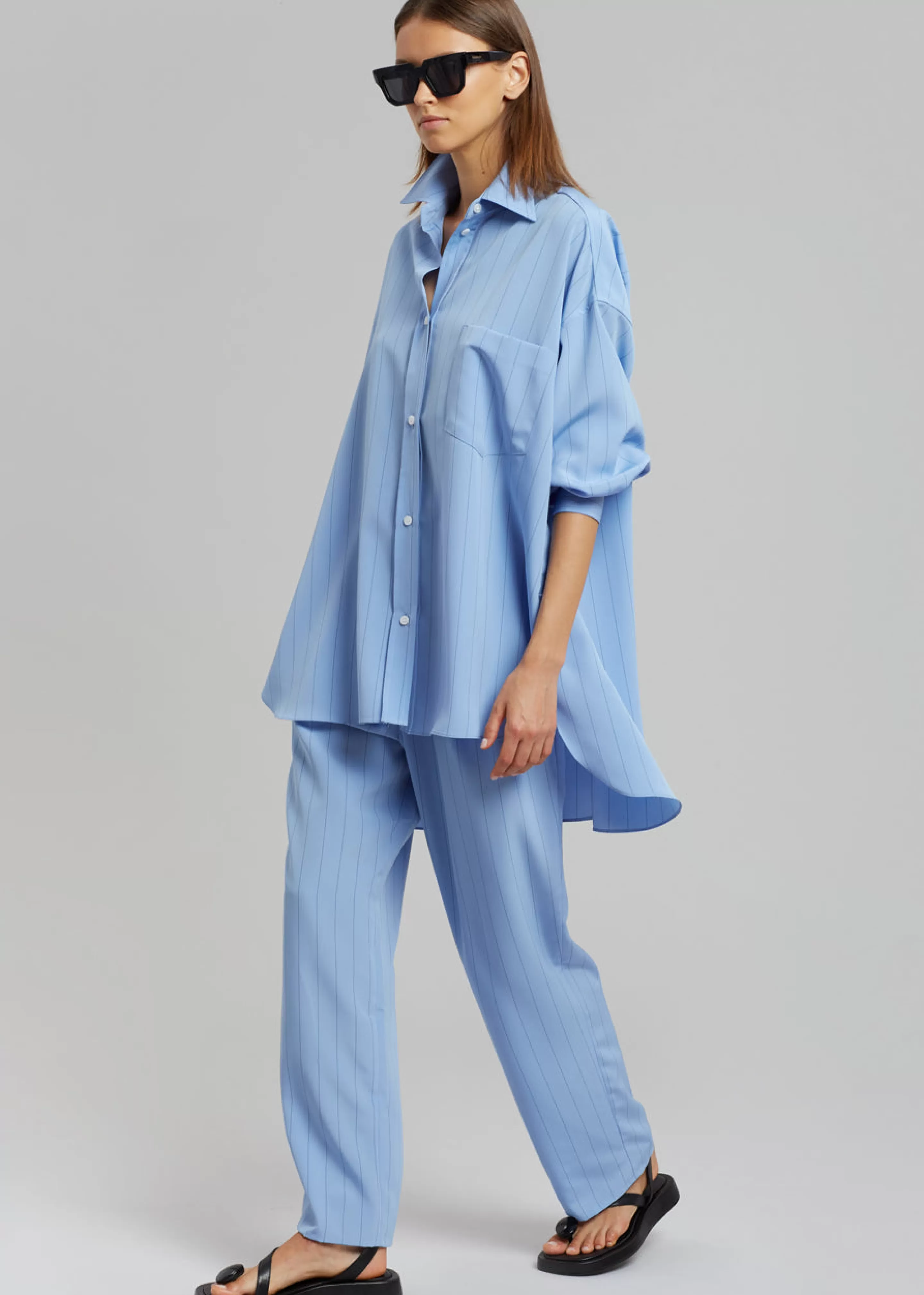 Tops | The Frankie Shop Georgia Fluid Stripe Shirt Powder Blue