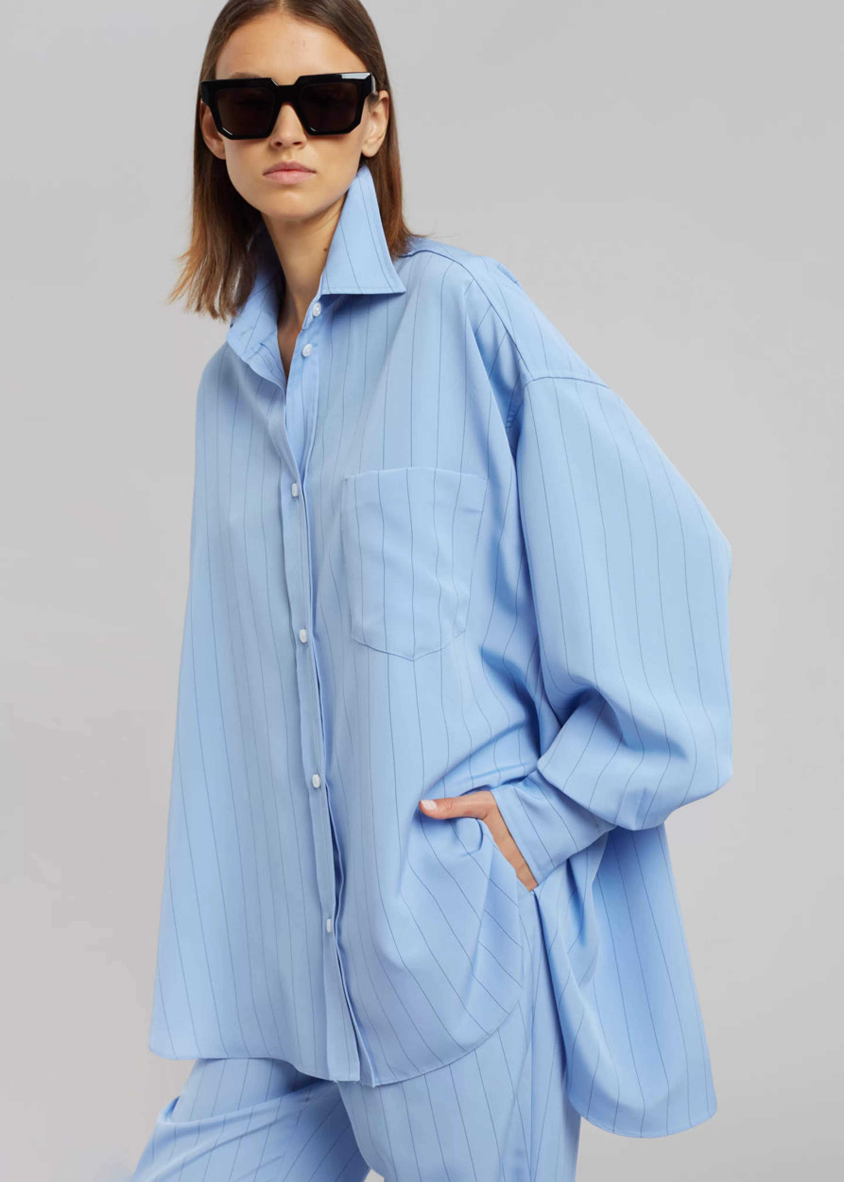 Tops | The Frankie Shop Georgia Fluid Stripe Shirt Powder Blue