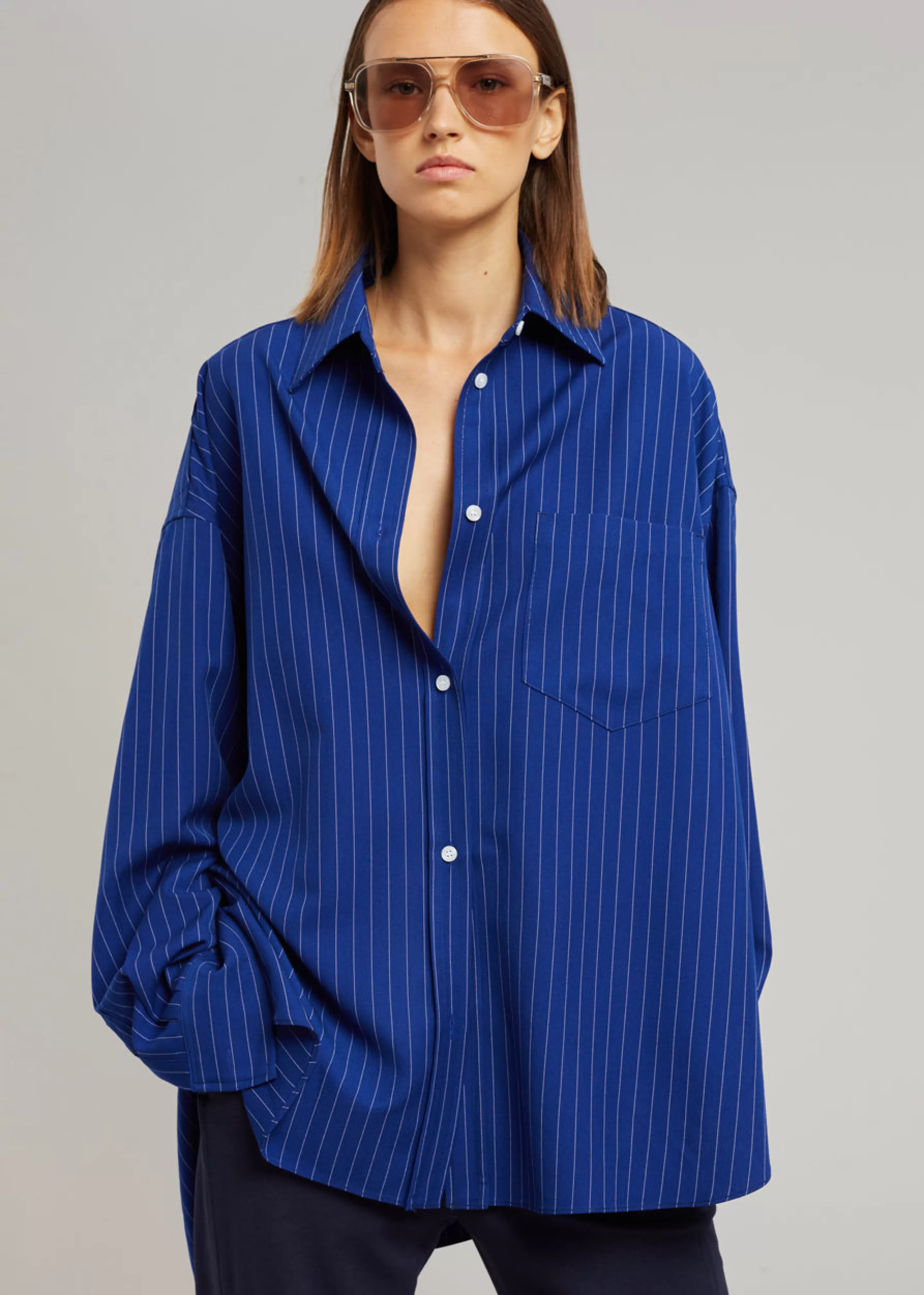 Tops | The Frankie Shop Georgia Fluid Stripe Shirt Deep Blue