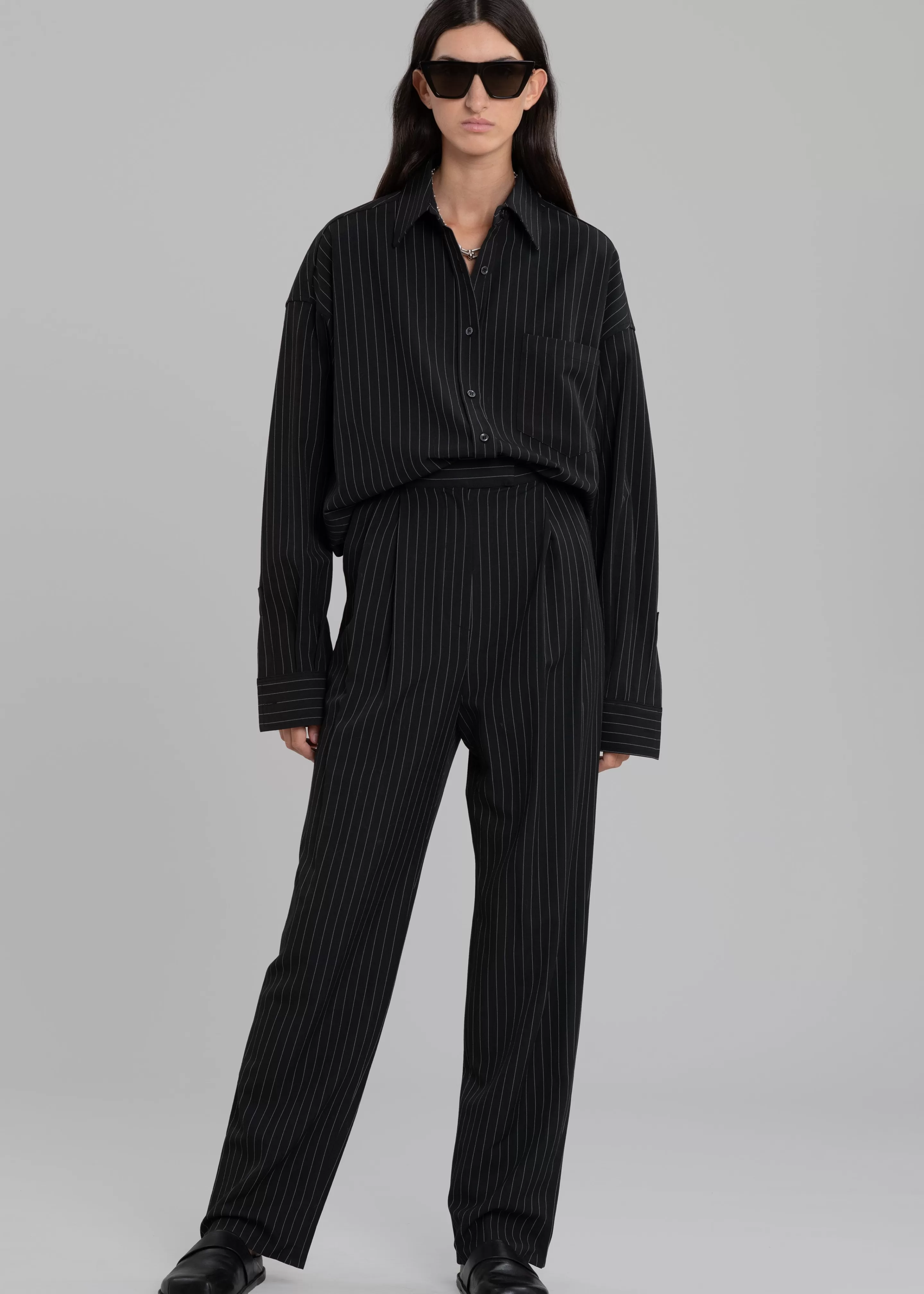 Tops | The Frankie Shop Georgia Pinstripe Shirt Black/White