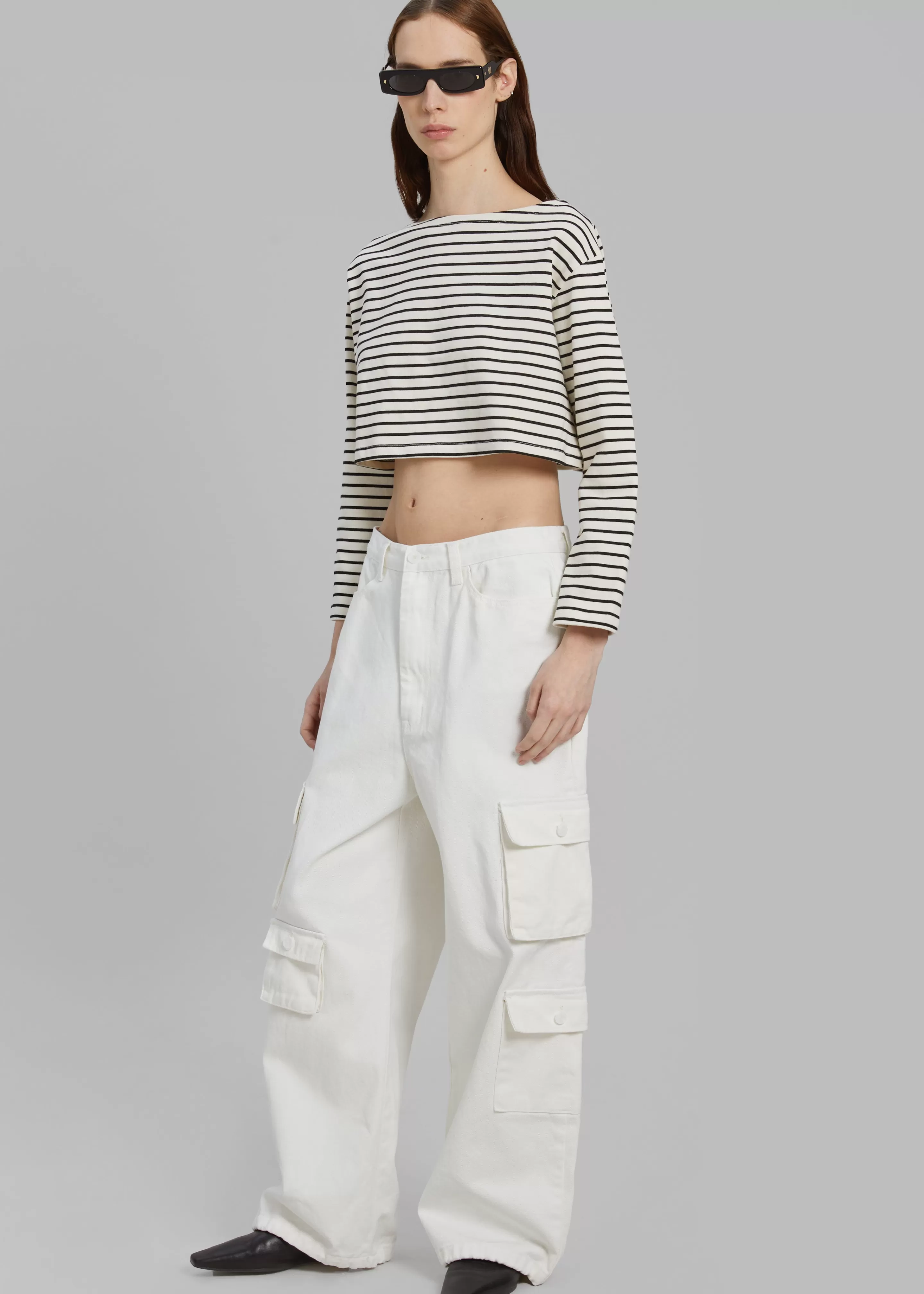 Bottoms | The Frankie Shop Hailey Denim Oversized Cargo Pants White