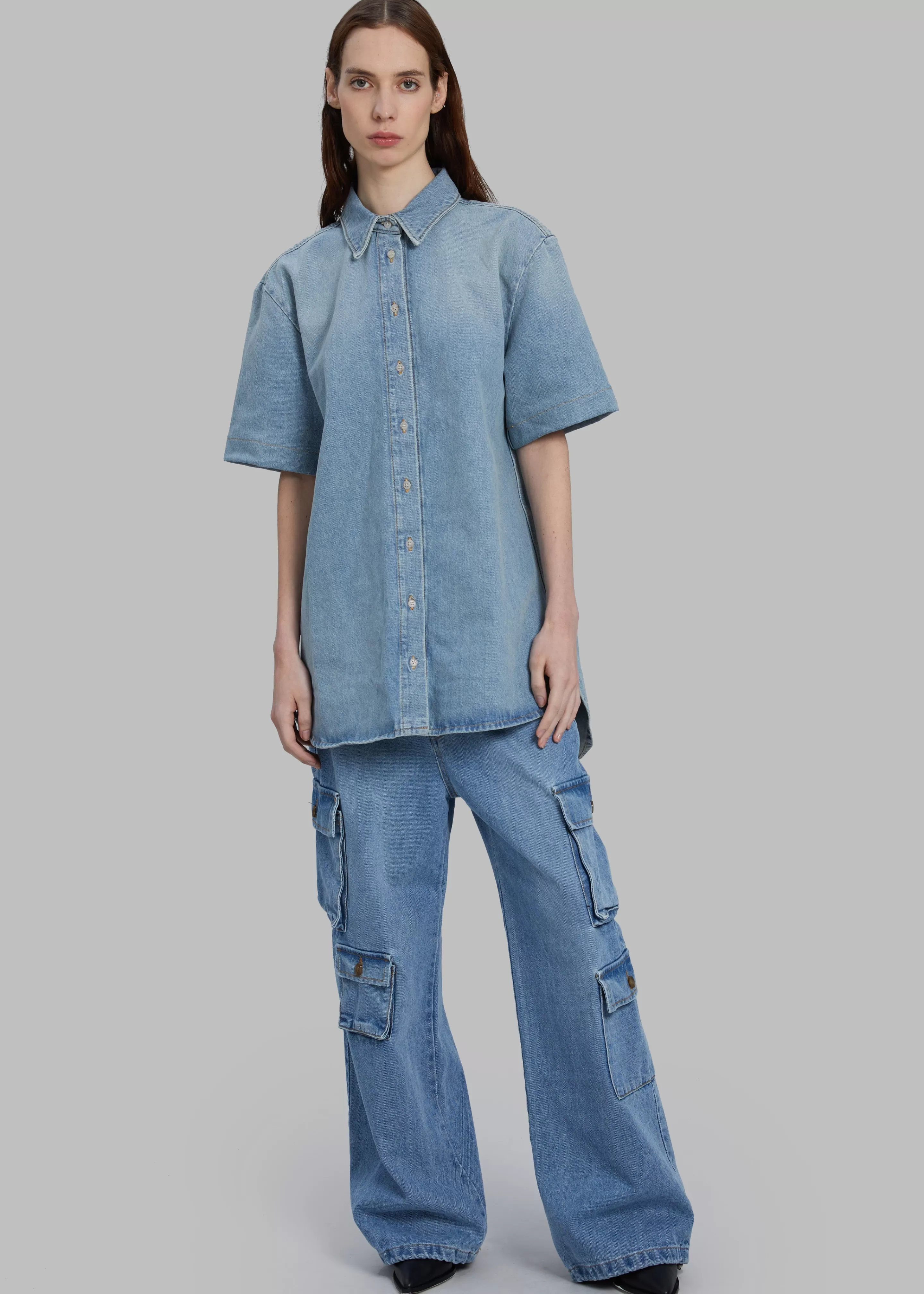 Bottoms | The Frankie Shop Hailey Denim Oversized Cargo Pants Worn Wash