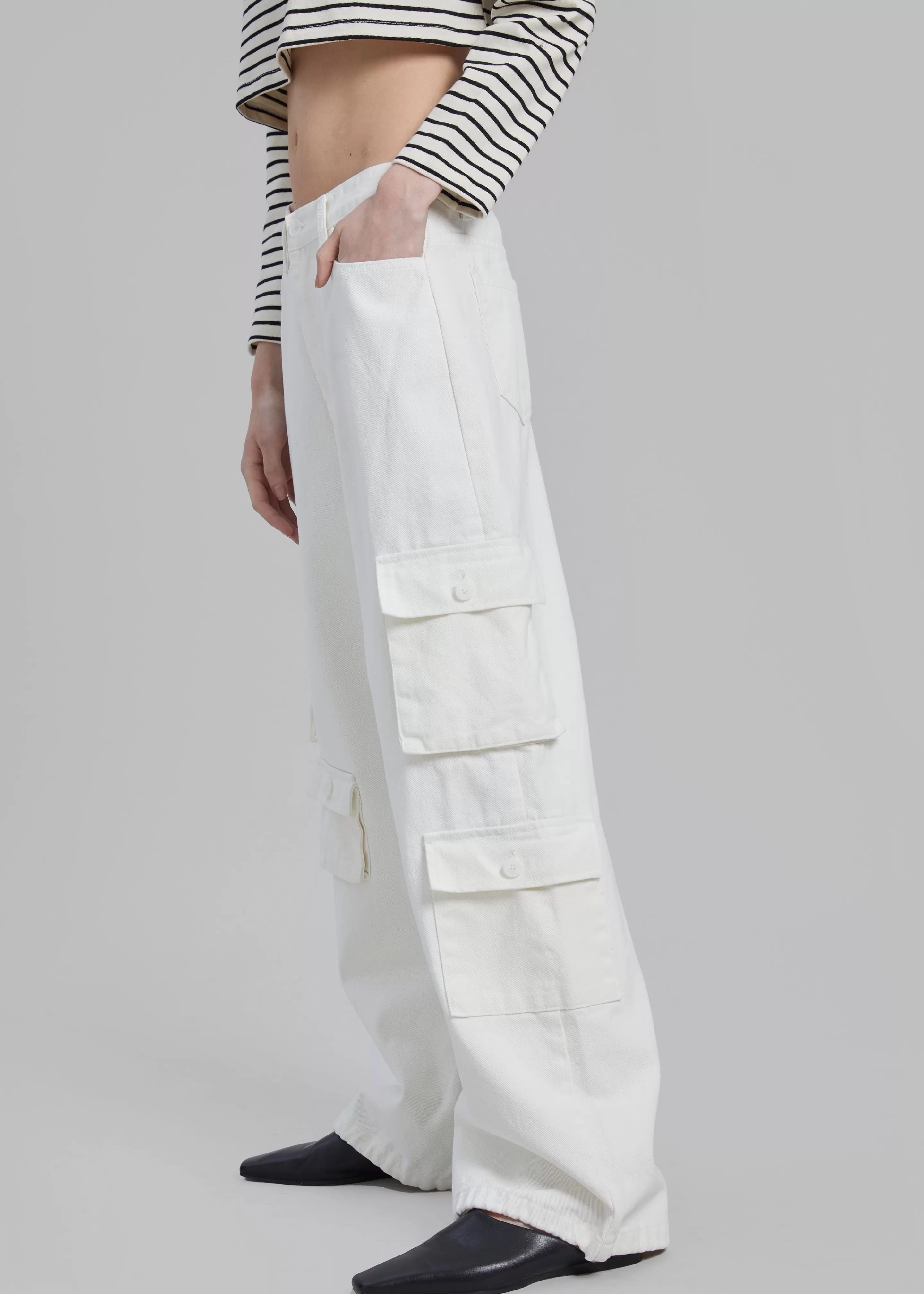 Bottoms | The Frankie Shop Hailey Denim Oversized Cargo Pants White