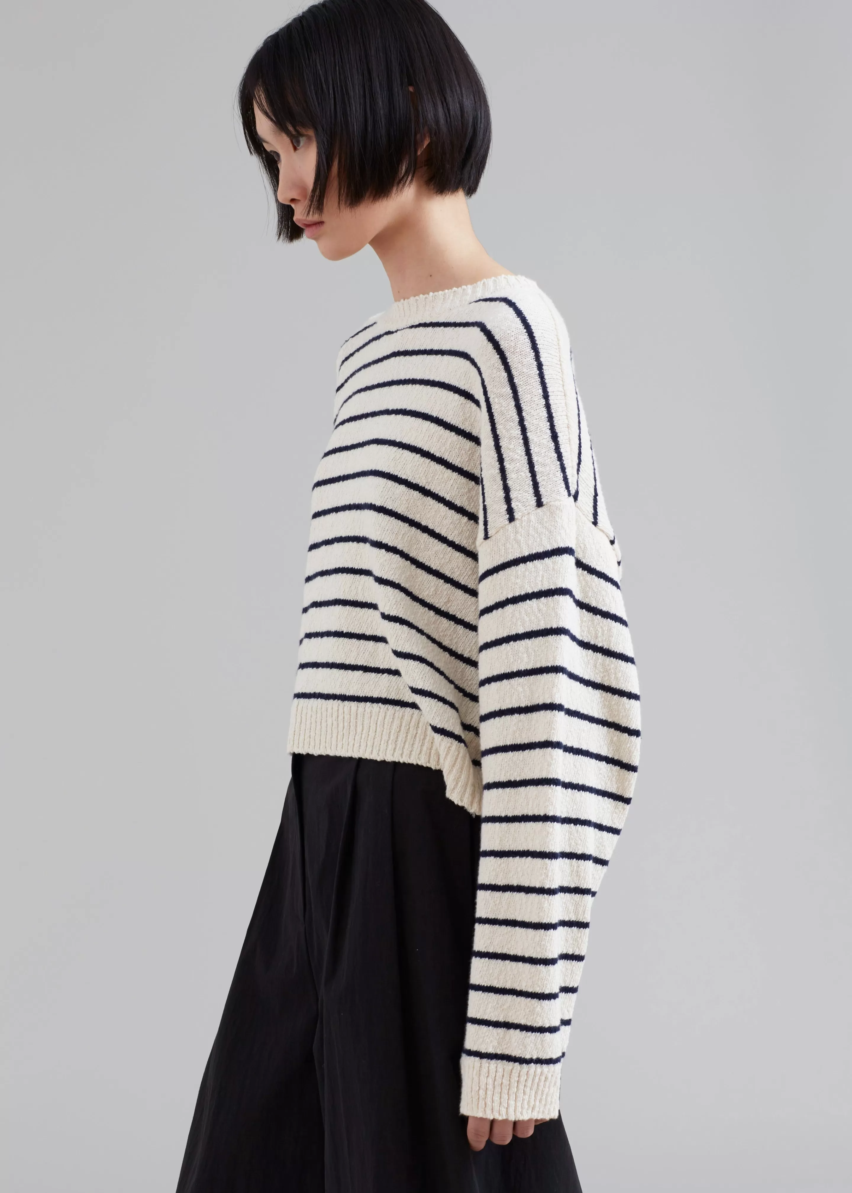 Knitwear | The Frankie Shop Iona Boatneck Cream Sweater Navy Stripe