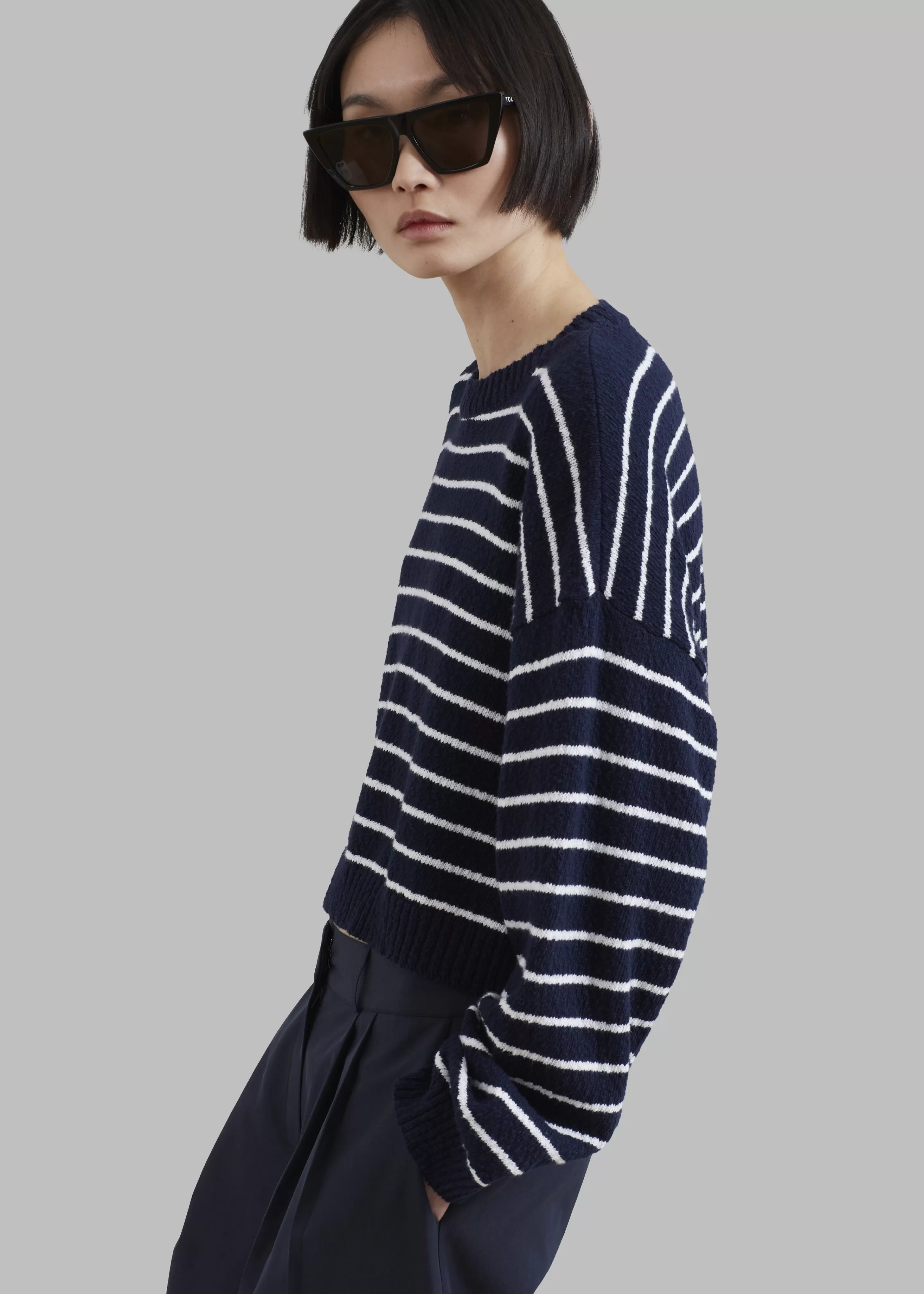 Knitwear | The Frankie Shop Iona Boatneck Navy Sweater White Stripe