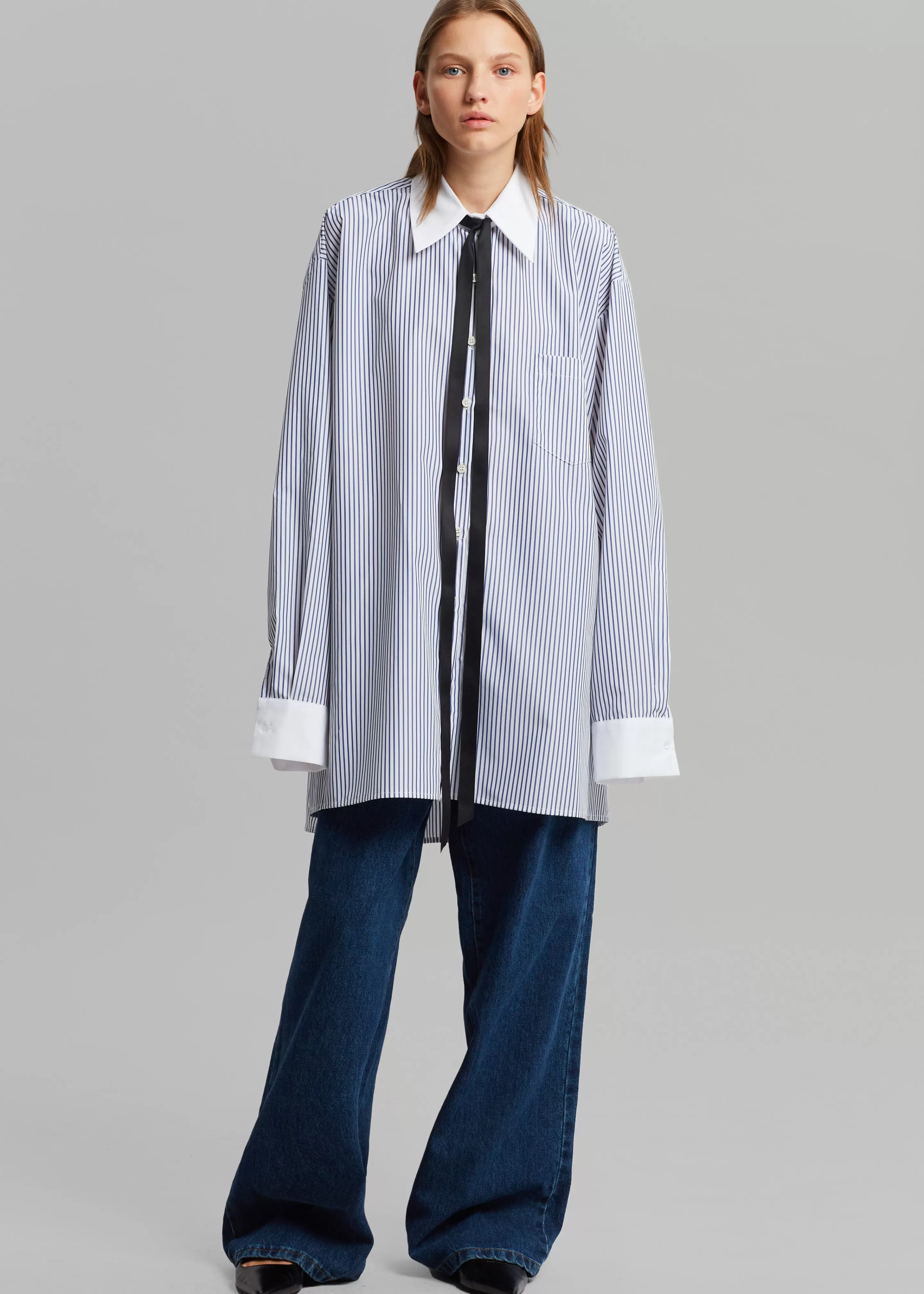 Tops | The Frankie Shop Jany Tie-Neck Shirt Blue Stripe