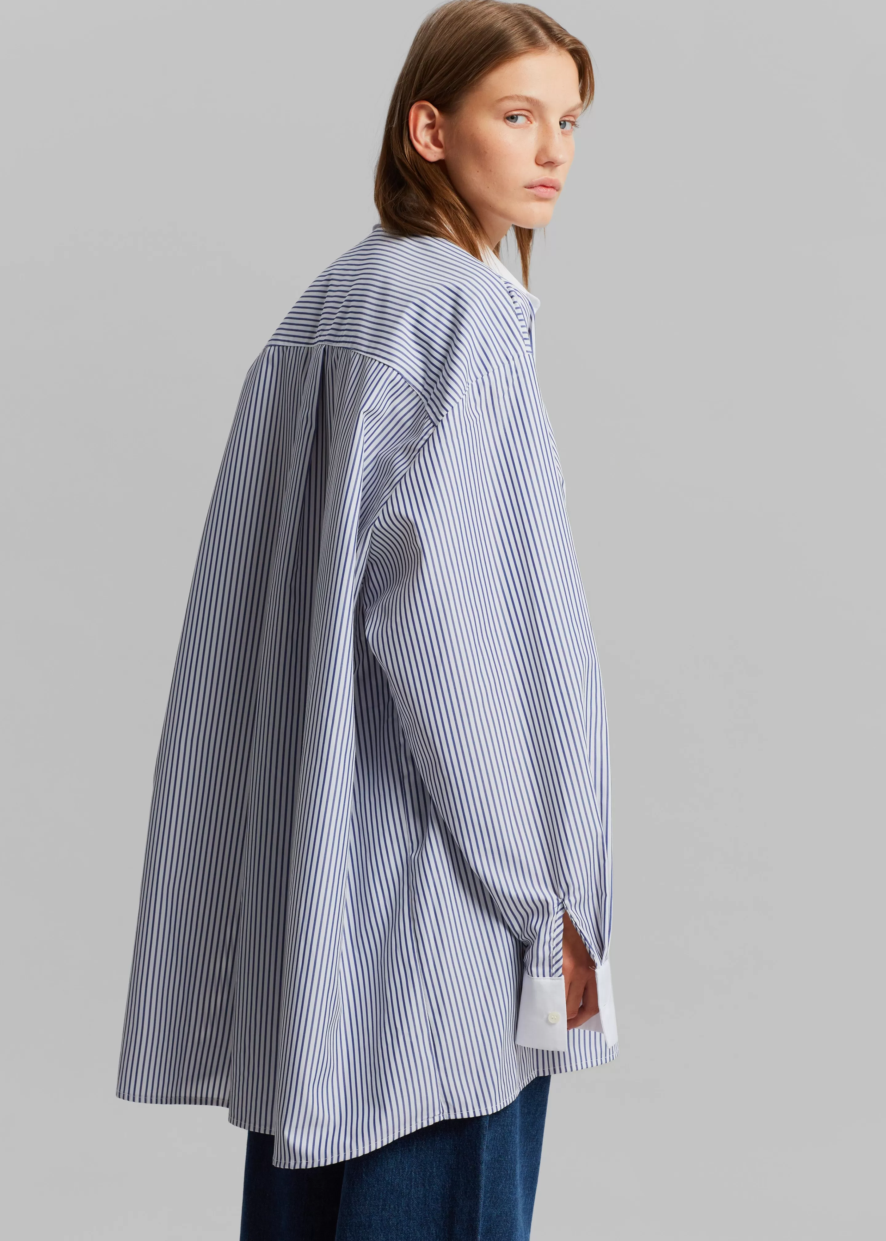 Tops | The Frankie Shop Jany Tie-Neck Shirt Blue Stripe