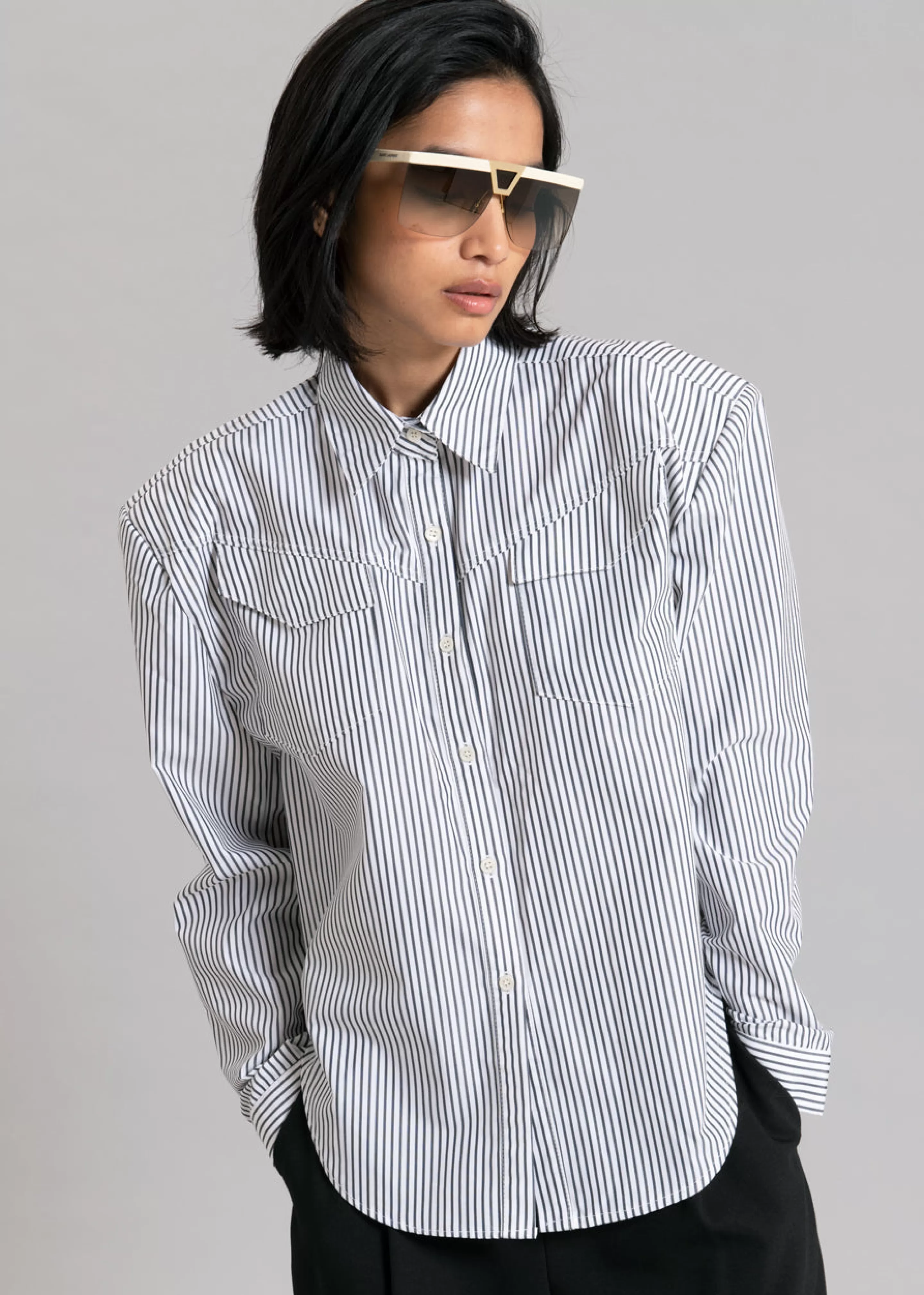 Tops | The Frankie Shop Jeanne Padded Shirt Black Stripe