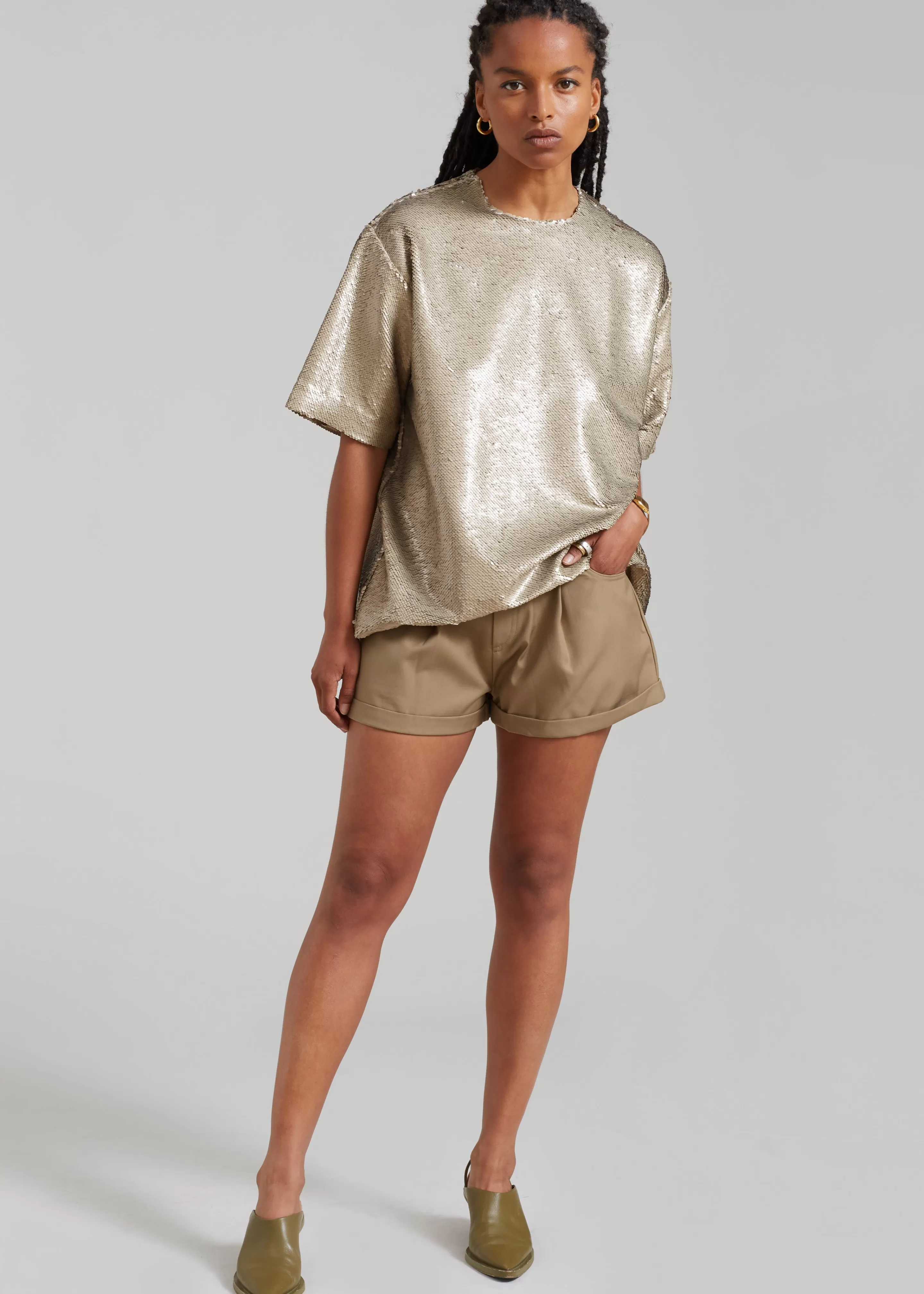 Tops | The Frankie Shop Jones Boxy Sequins Tee Bronze