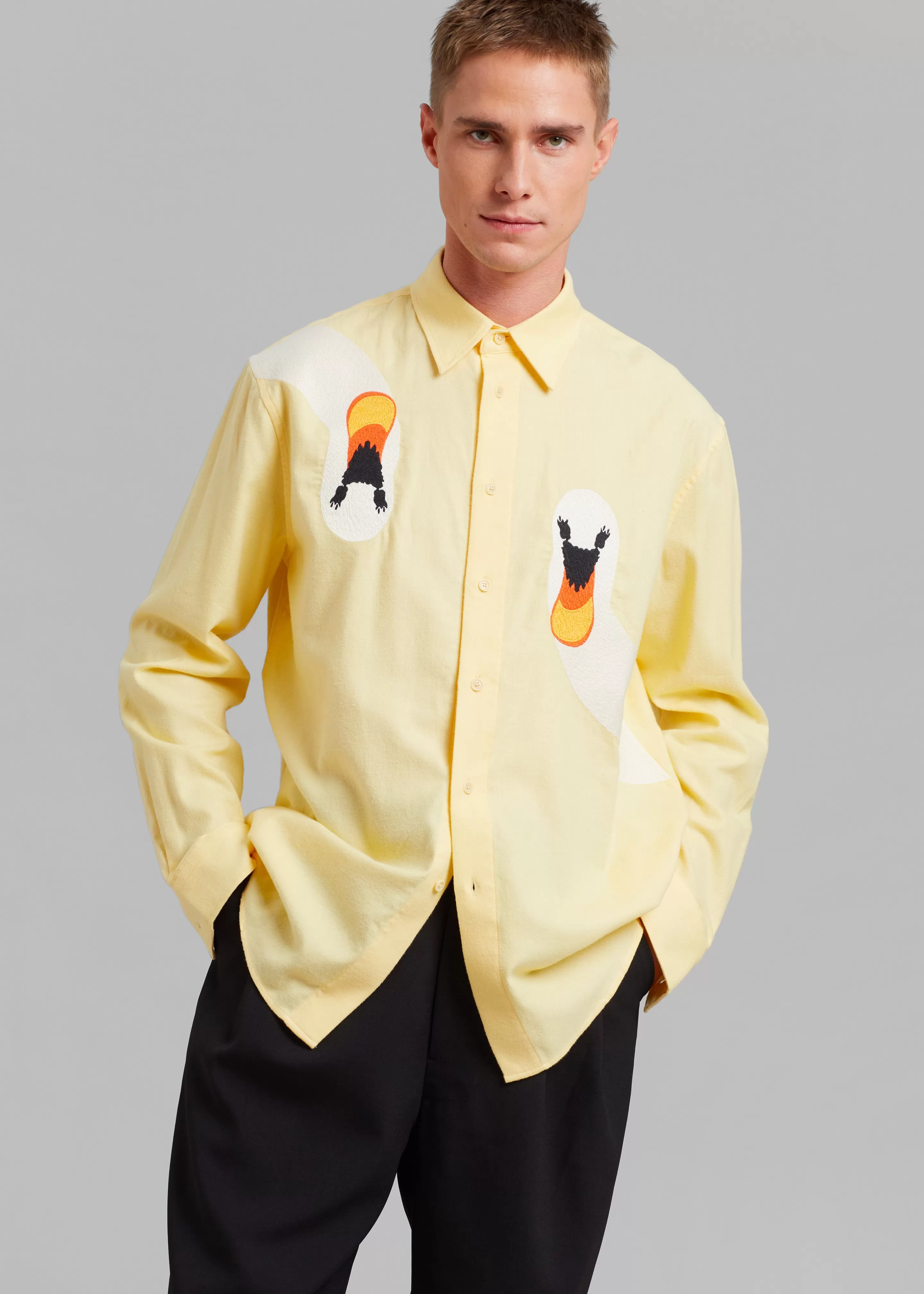 Tops | The Frankie Shop Jw Anderson Swan Embroidered Classic Fit Shirt Yellow