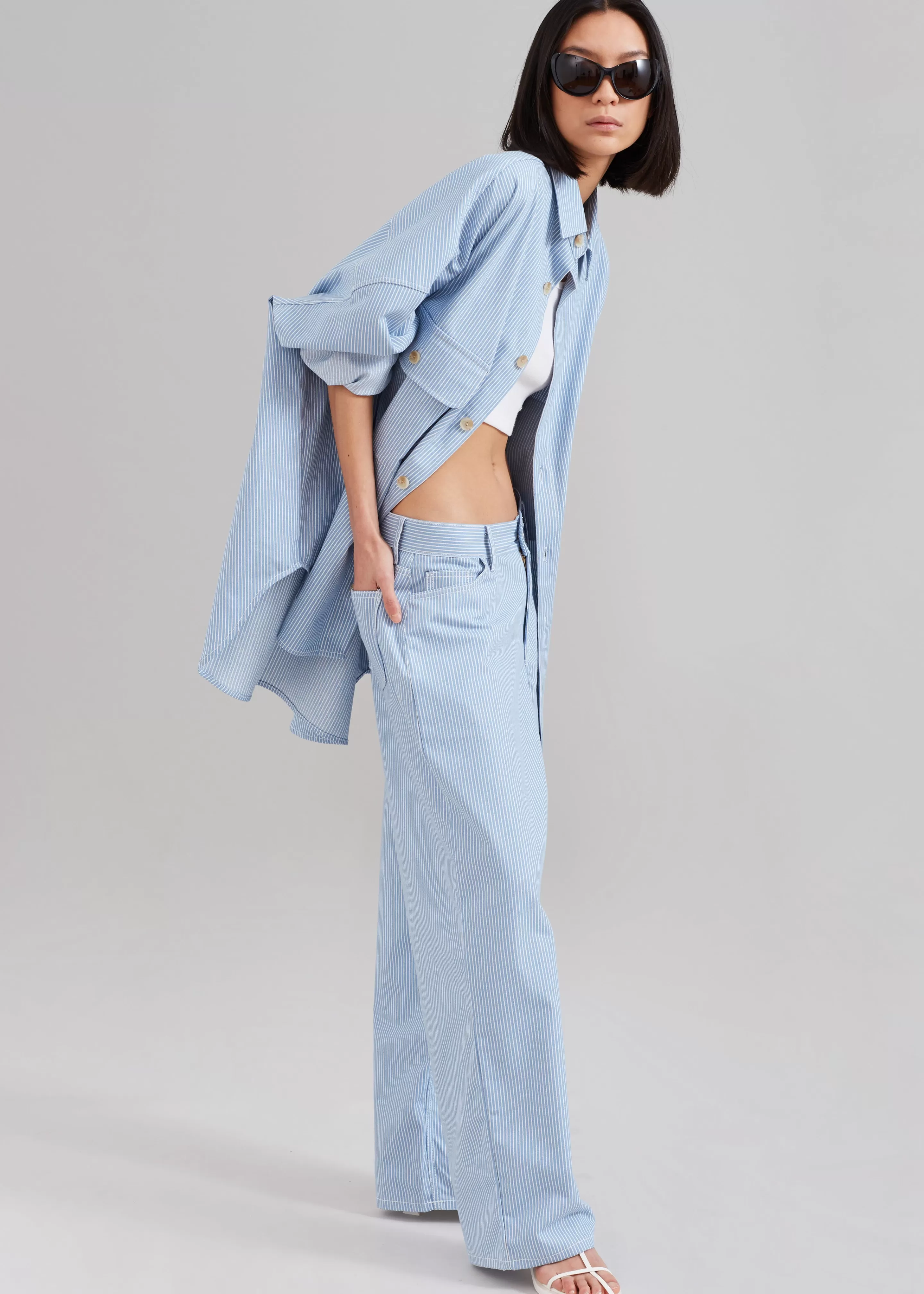 Bottoms | The Frankie Shop Kaline Light Blue Pants White Stripe