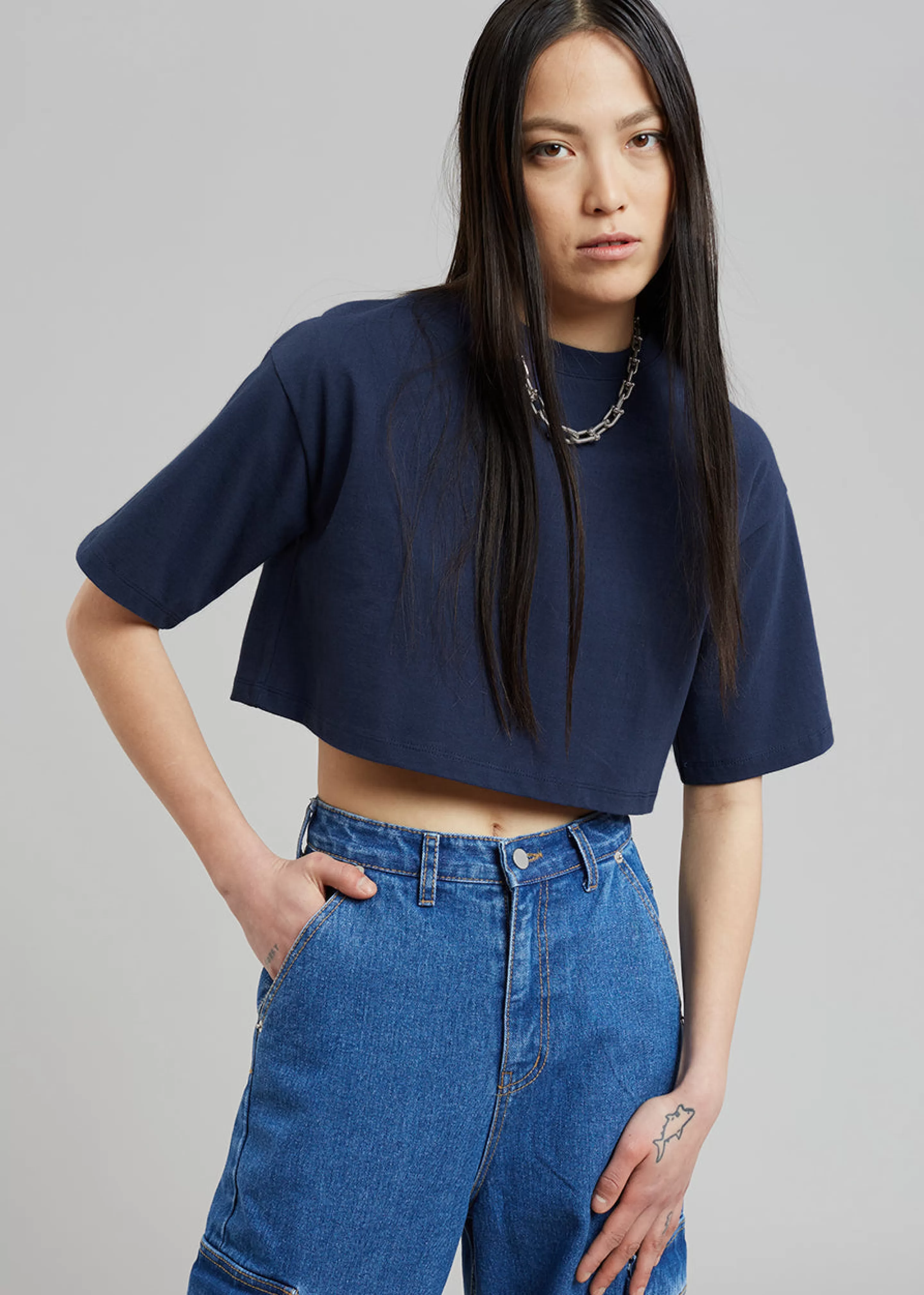 Tops | The Frankie Shop Karina Cropped T-Shirt Navy