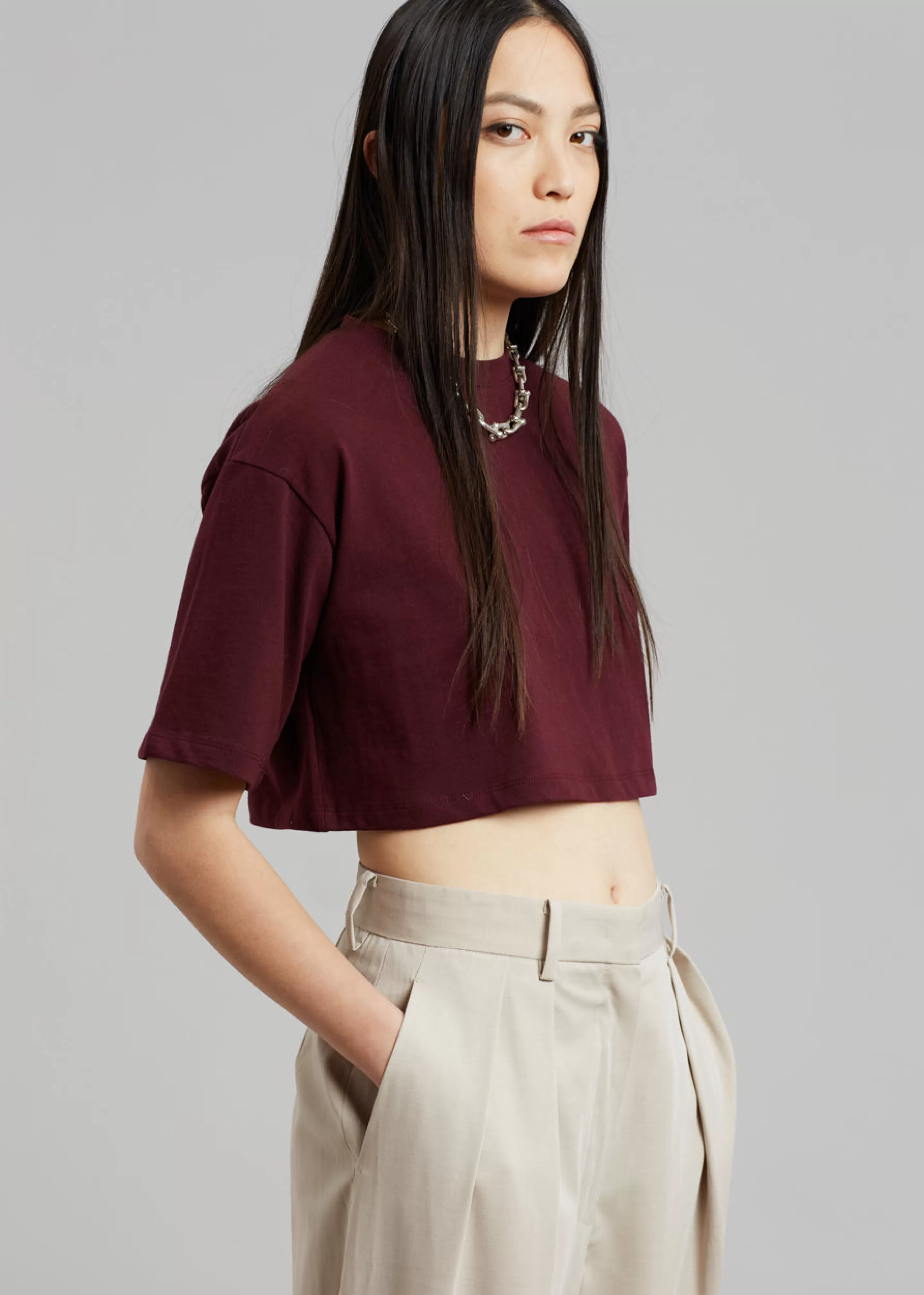 Tops | The Frankie Shop Karina Cropped T-Shirt Bordeaux