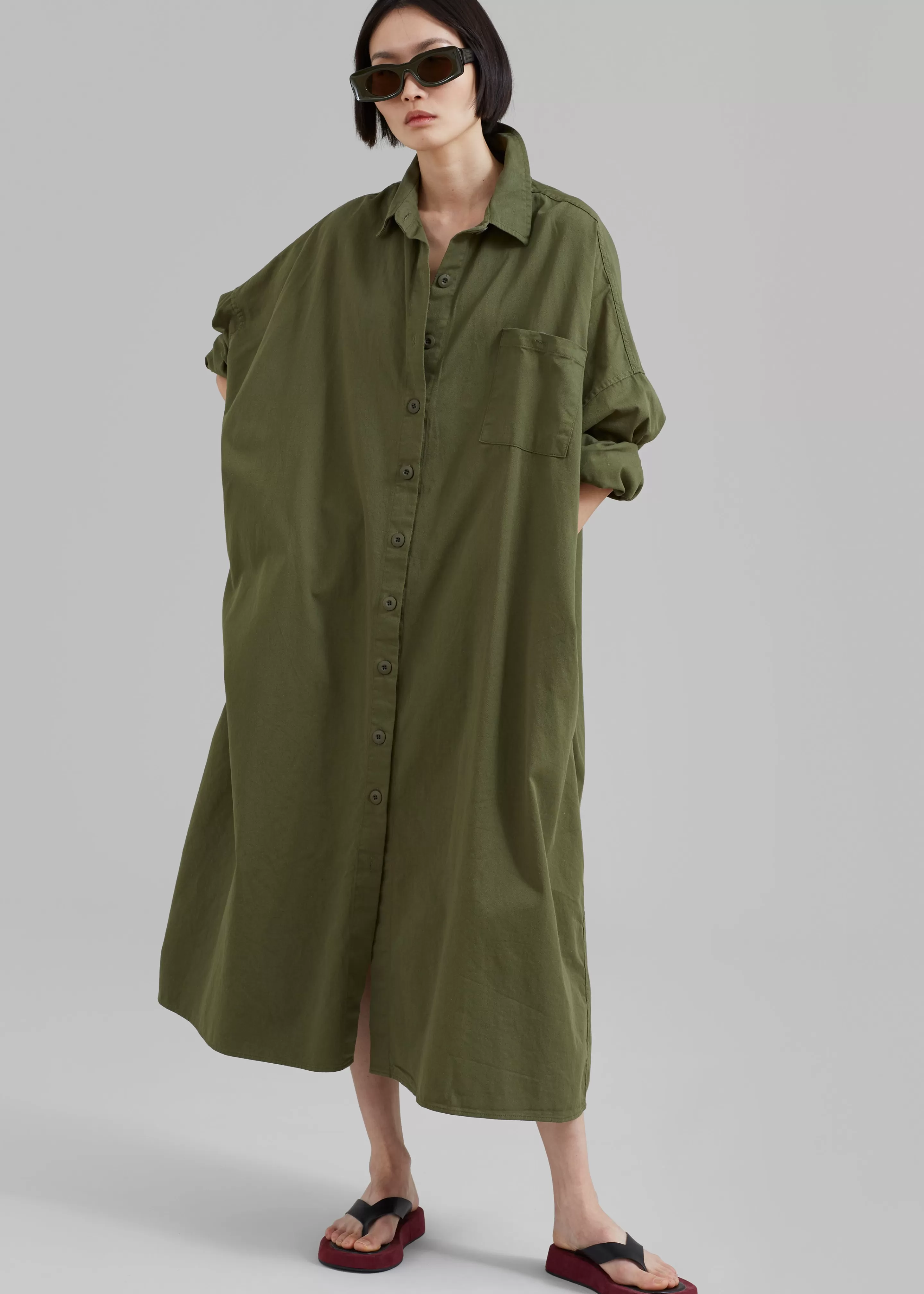 Dresses | The Frankie Shop Kason Oversized Shirt Dress Dark Olive