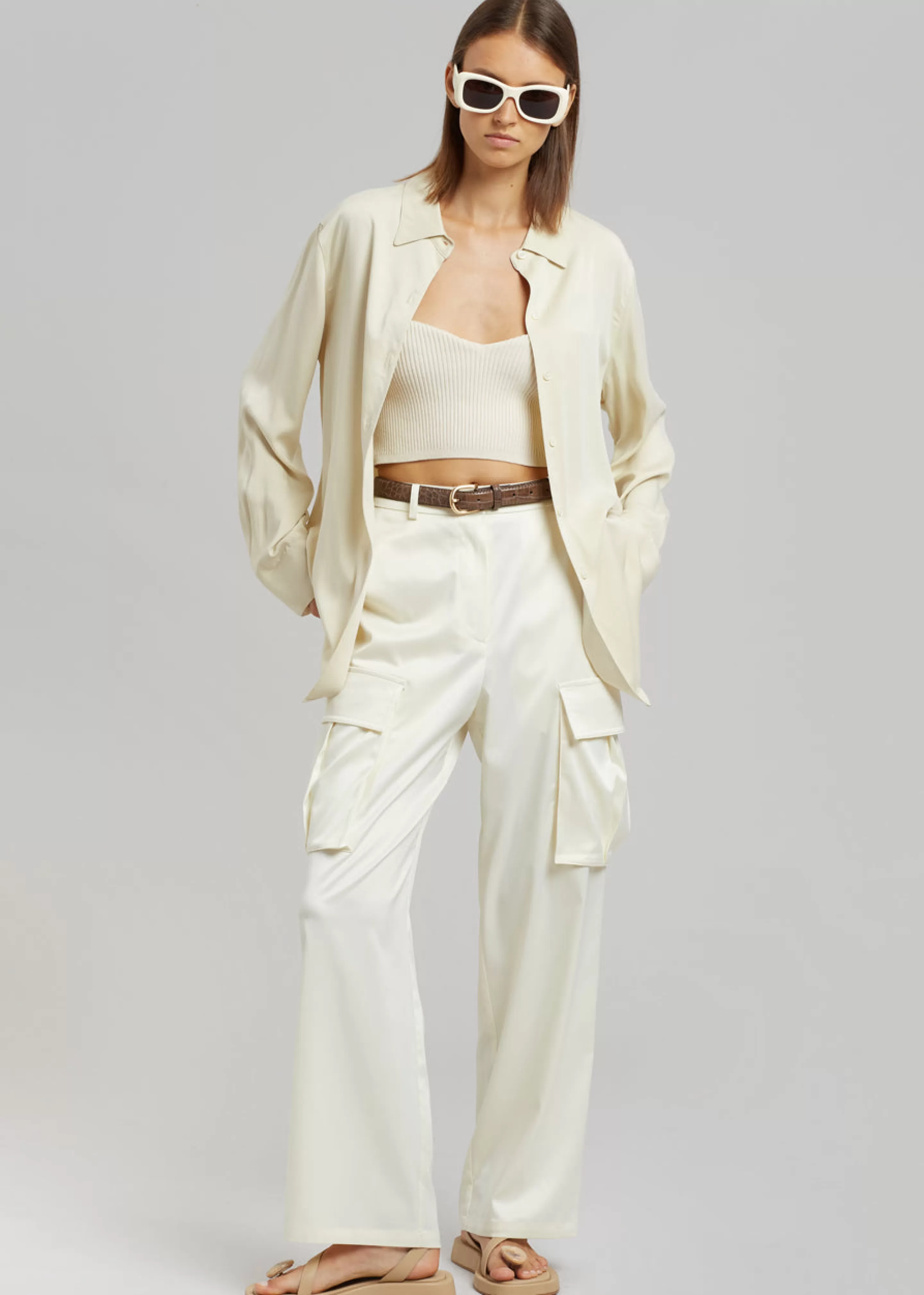 Bottoms | The Frankie Shop Lauren Silky Cargo Pants Cream