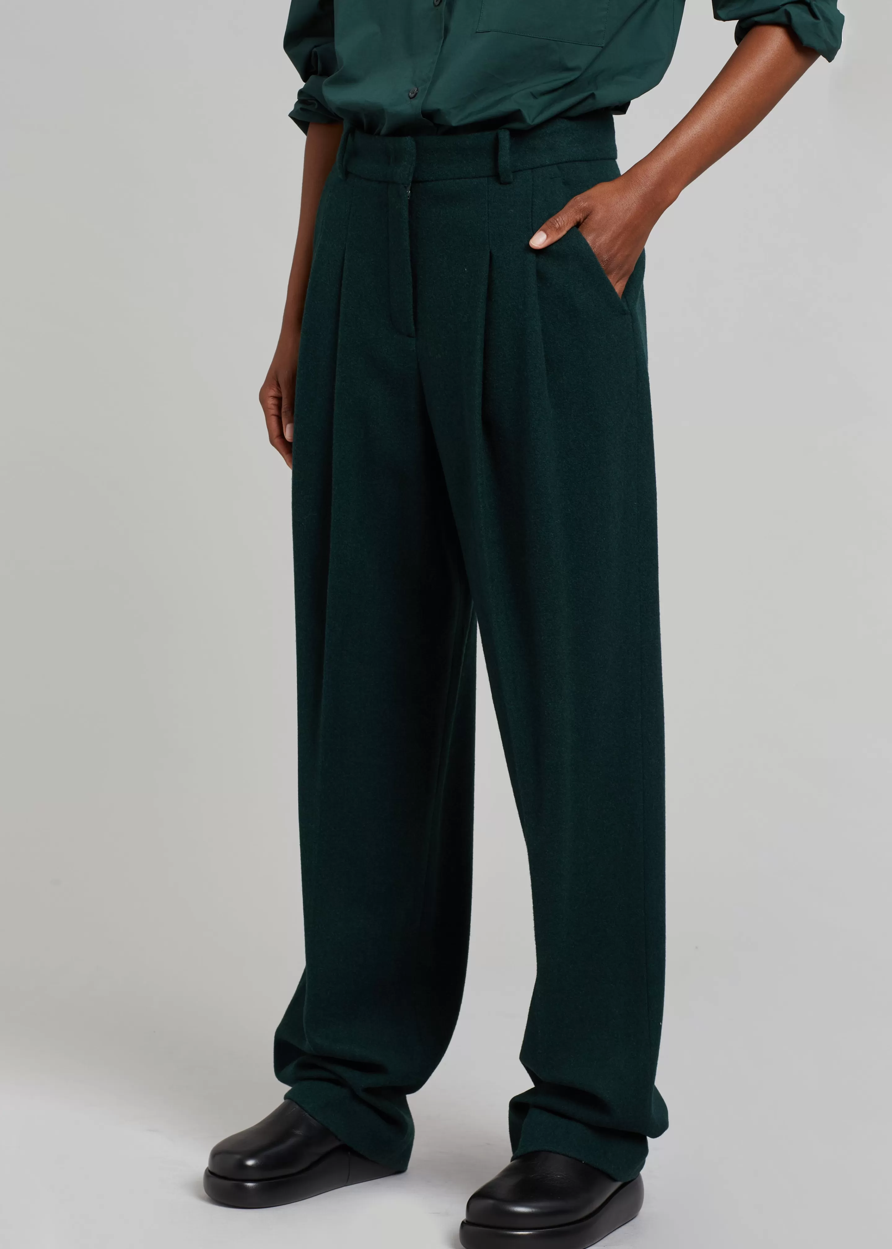 Bottoms | The Frankie Shop Layton Wool Suit Pants Bottle Green