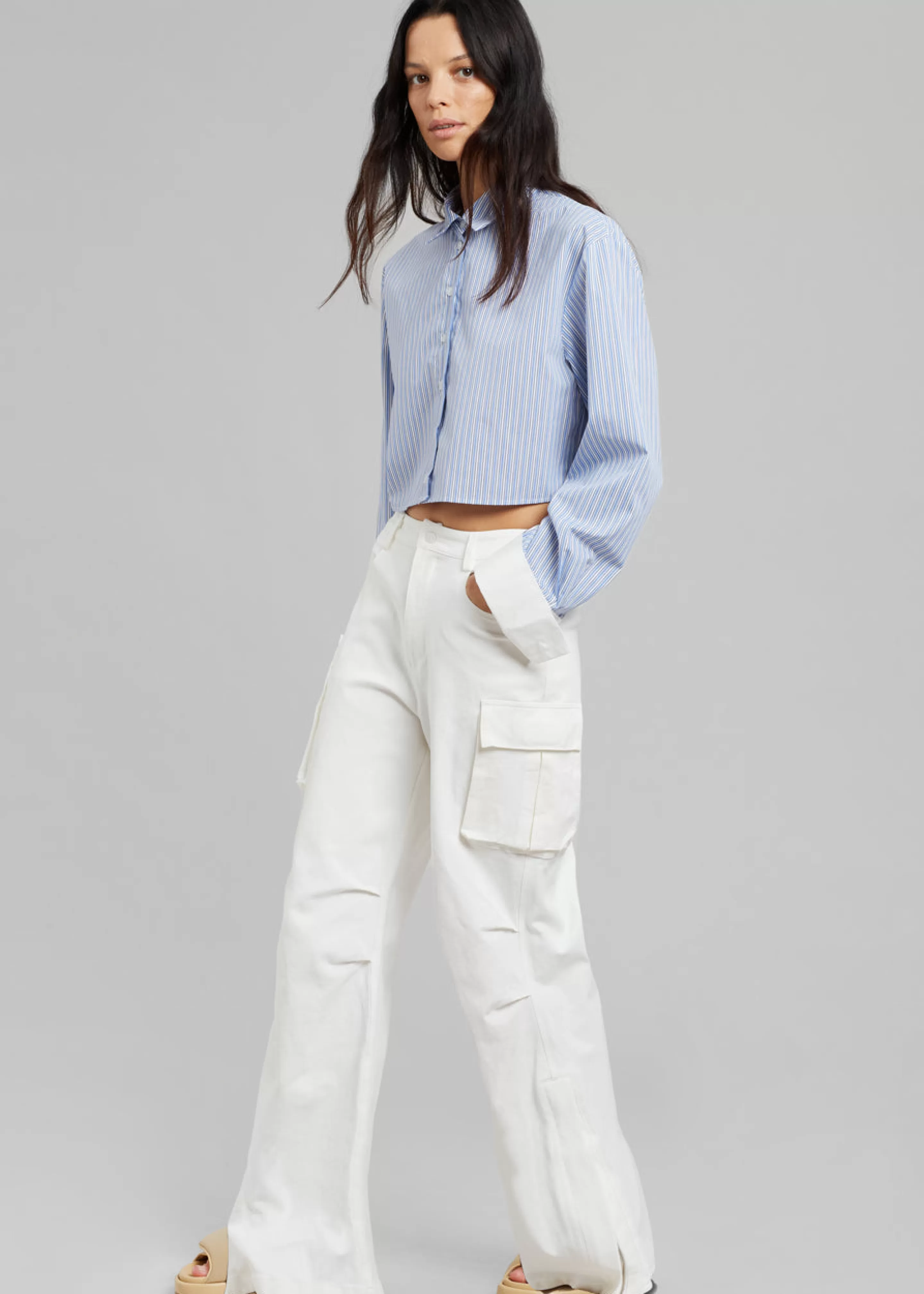 Tops | The Frankie Shop Lil Contrast Cuff Shirt Blue Stripe